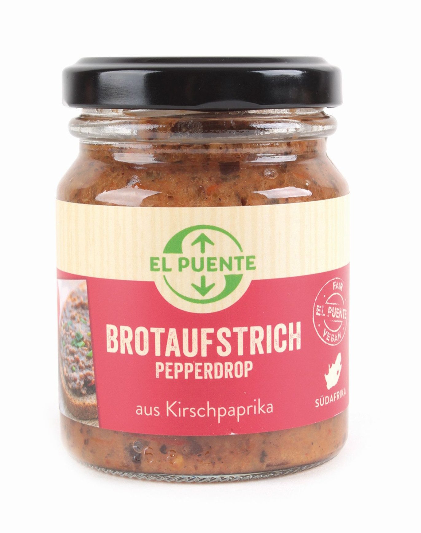 El Puente Herzhafter Brotaufstrich Veganer Brotaufstrich Pepperdrop aus Kirschpaprika, Fair Trade, Fair Trade
