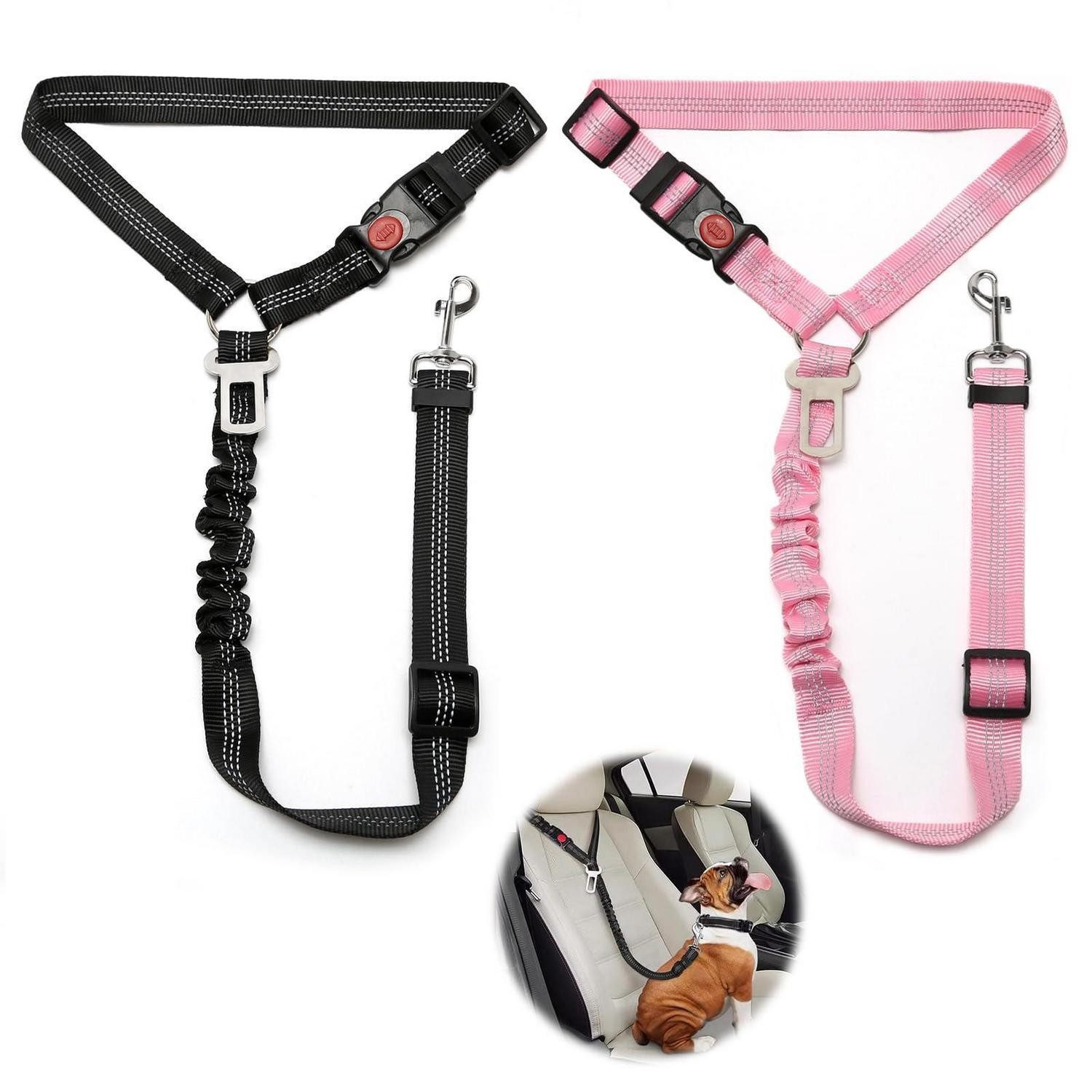 LuxusKollektion Autohundegeschirr Hundegurt Auto Verstellbar Ruckdämpfer Elastisch S M Schwarz und Pink