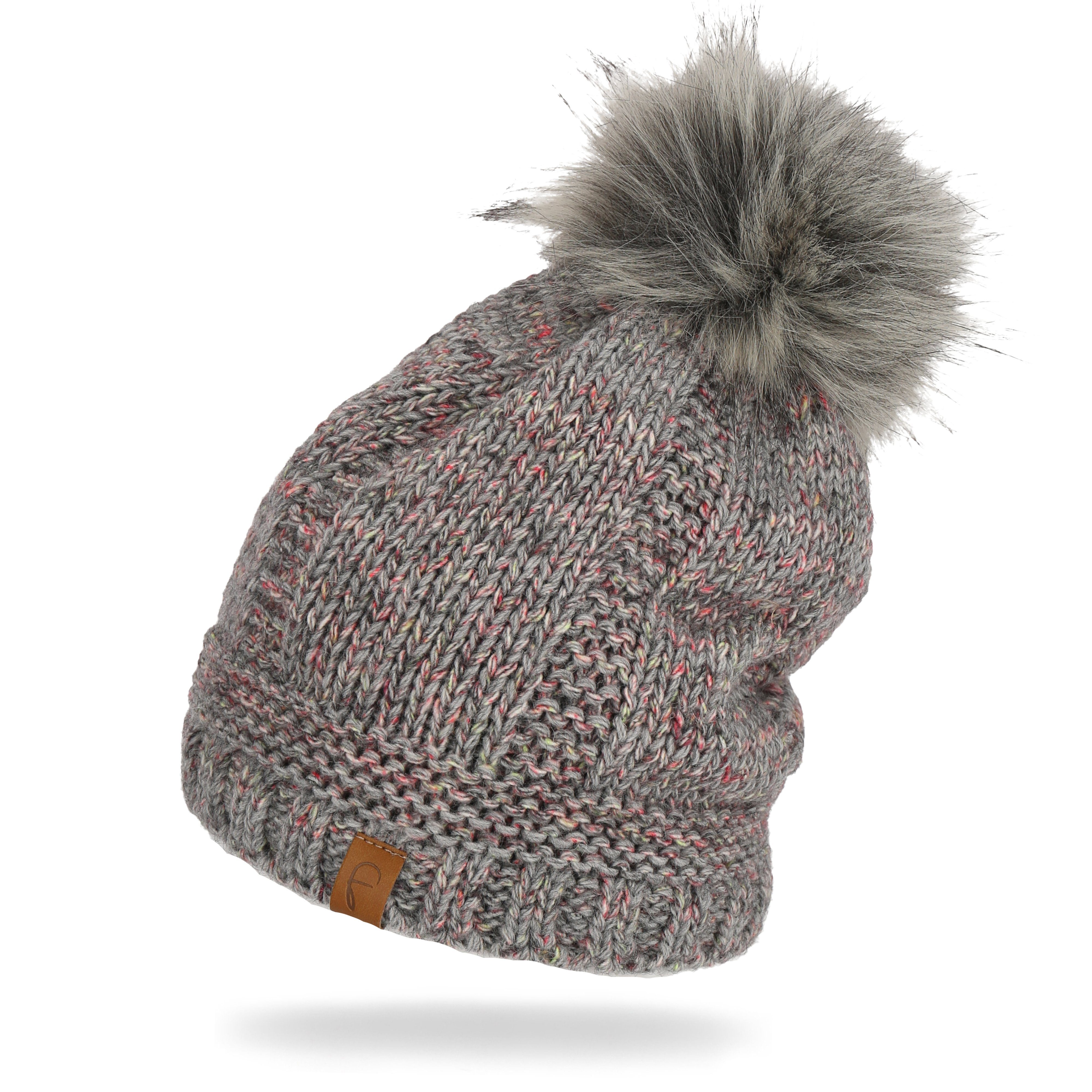 Bommelmütze Wintermütze warm gefüttert mit Kunstfell Bommel-Mütze Damen Herren