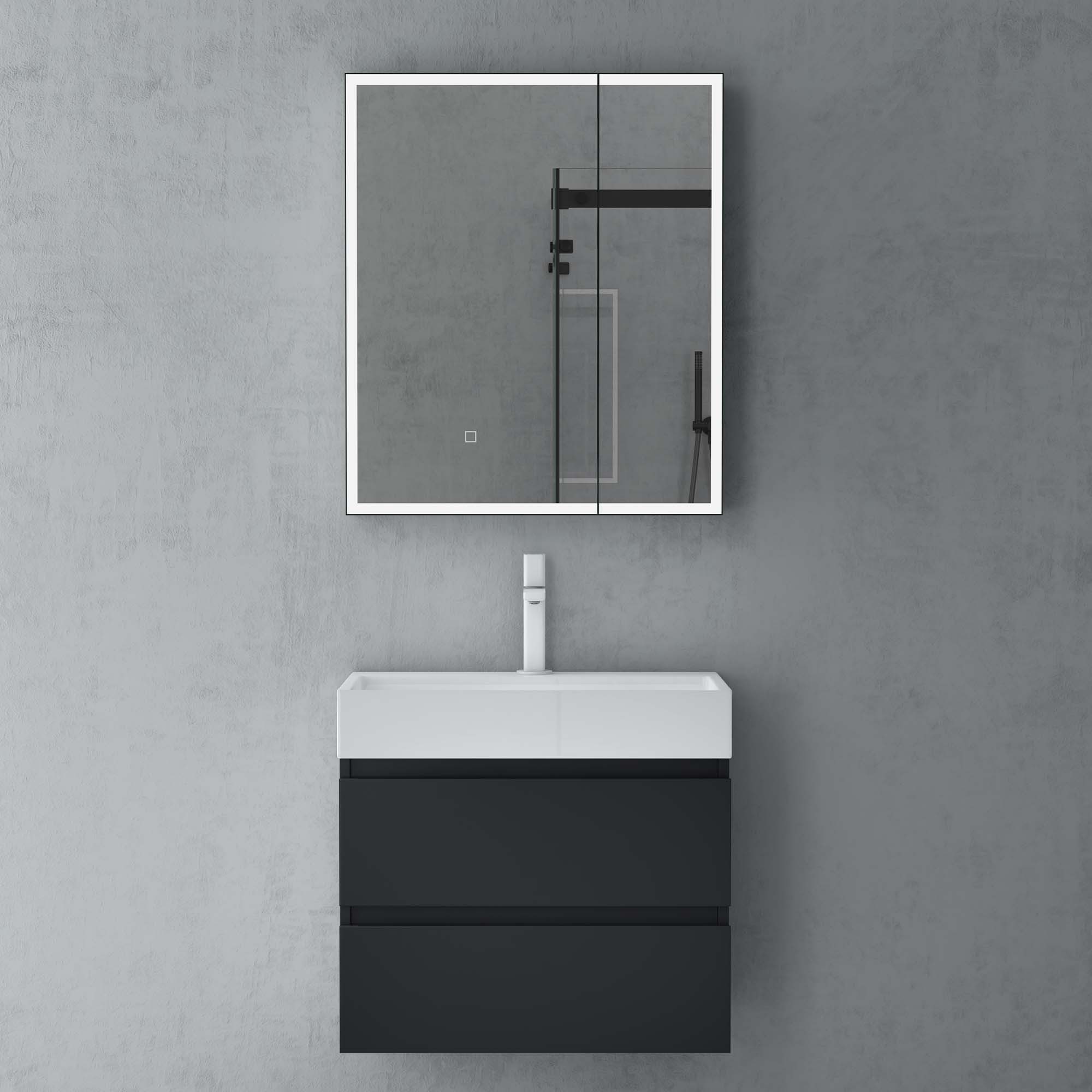 doporro Spiegelschrank Wandschrank Wandspiegel LED Weiß/Anthrazit günstig online kaufen