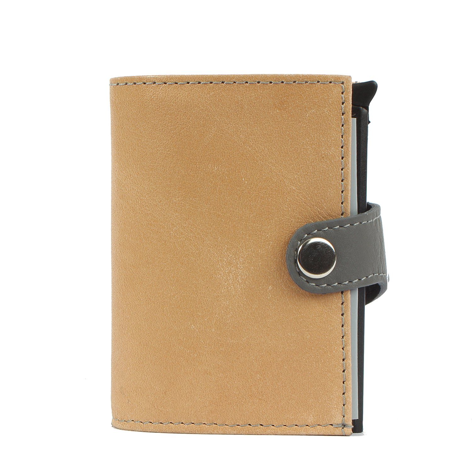 natural double Margelisch Kreditkartenbörse noonyu Upcycling Mini Geldbörse aus RFID Leder leather,