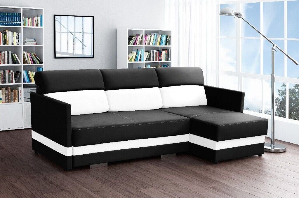 JVmoebel Ecksofa, Ecksofa mit Schlaffunktion Bettfunktion Kasten Bett Sofa Schwarz/Weiß