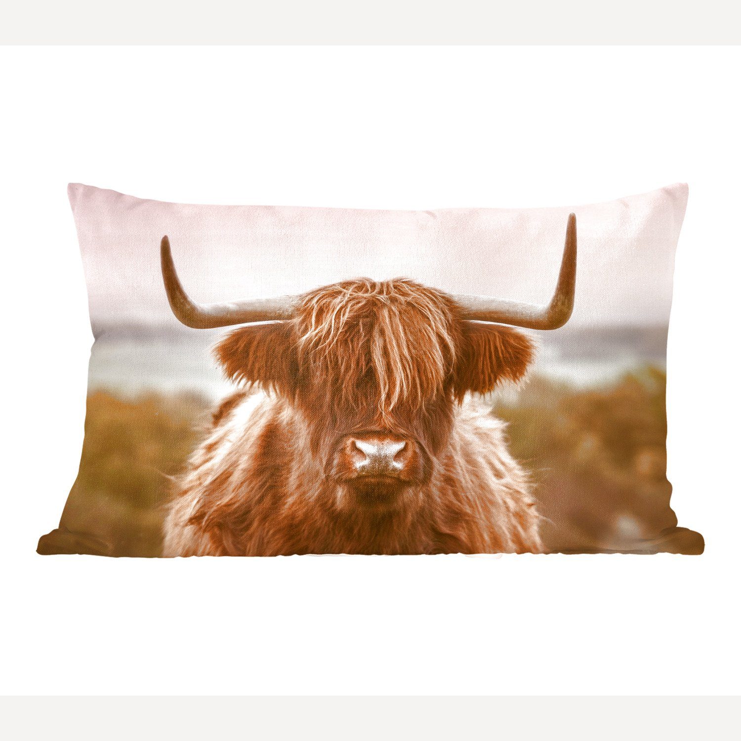 MuchoWow Dekokissen Kuh - Tier, - Füllung, Dekokissen Wohzimmer Highlander Schottischer Schlafzimmer mit Zierkissen, Dekoration