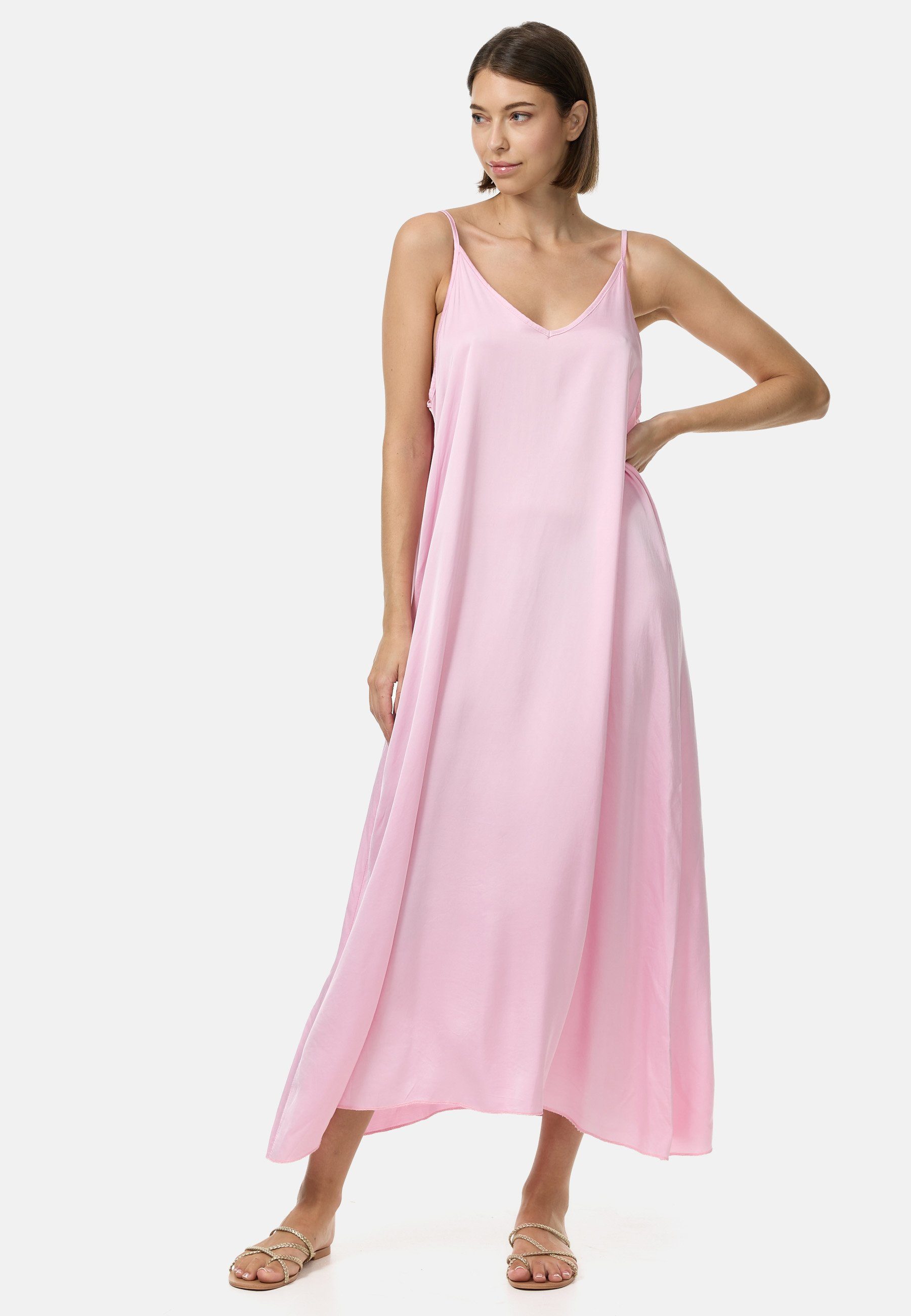 Satin Maxikleid mit PM Seite) Anteil Seide, Rosa SELECTED Satinkleid Fall (Elegantes echter PM56 mit fließender an