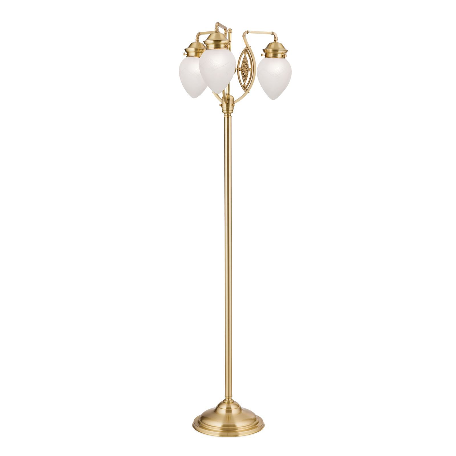 Licht-Erlebnisse Stehlampe ELISE, ohne Leuchtmittel, Glas Messing 160 cm hoch in Bronze Weiß E27 3-flammig Jugendstil