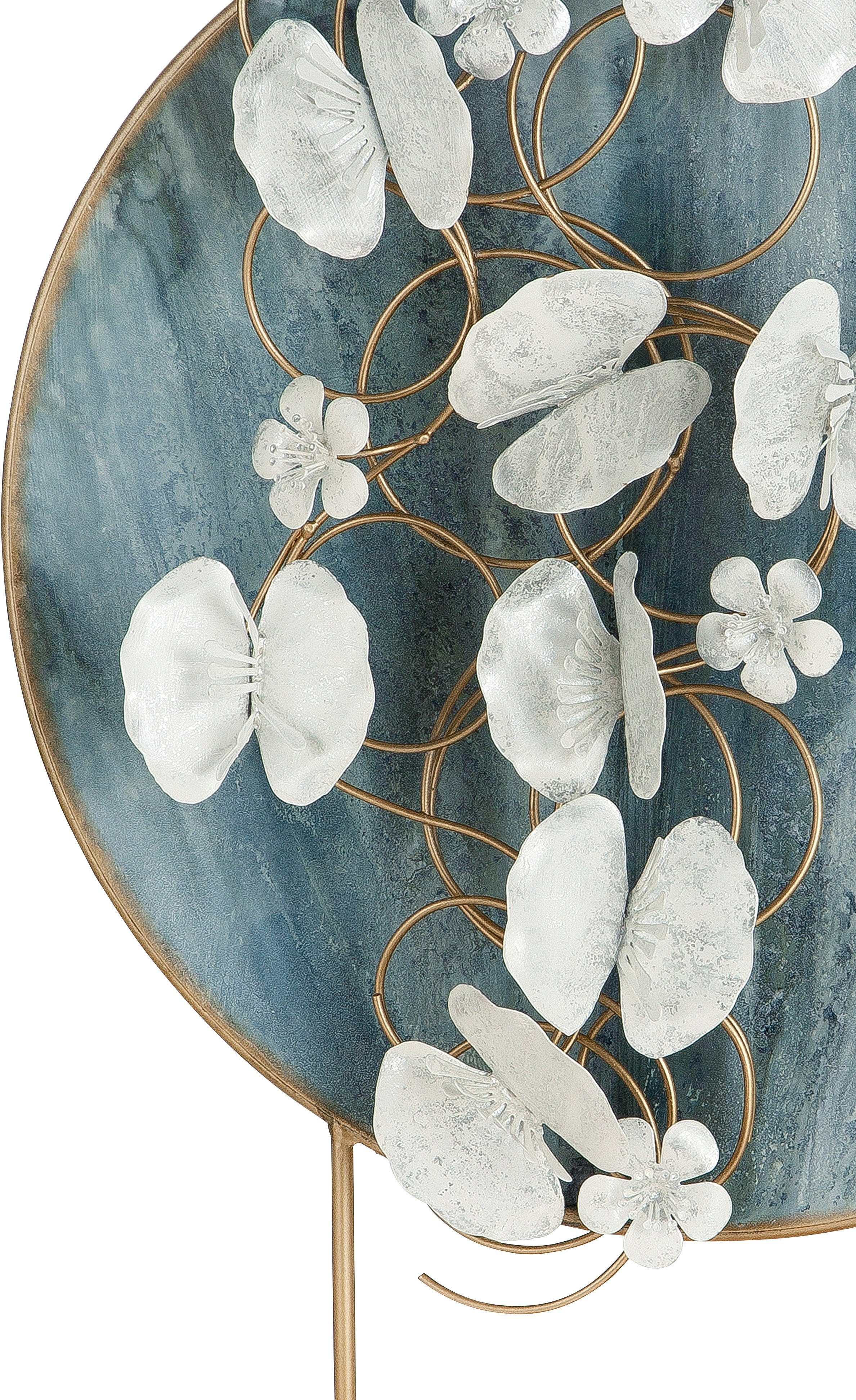 Casablanca by mit Dekoobjekt, St), Dekoobjekt Höhe (1 Blossoms, Gilde Wohnzimmer Blumen, aus cm, 65 blau/gold Dekofigur Scheibe Metall