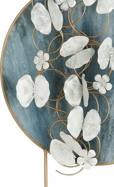 Casablanca by Gilde Dekofigur Dekoobjekt Blossoms, blau/gold (1 St), Dekoobjekt, aus Metall, Höhe 65 cm, Scheibe mit Blumen, Wohnzimmer