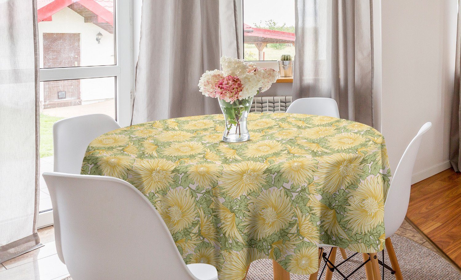 Abakuhaus Tischdecke Chrysantheme-Blumen-Motive Esszimmer Blumen Dekoration, Abdeckung Tischdecke Kreis für Küche