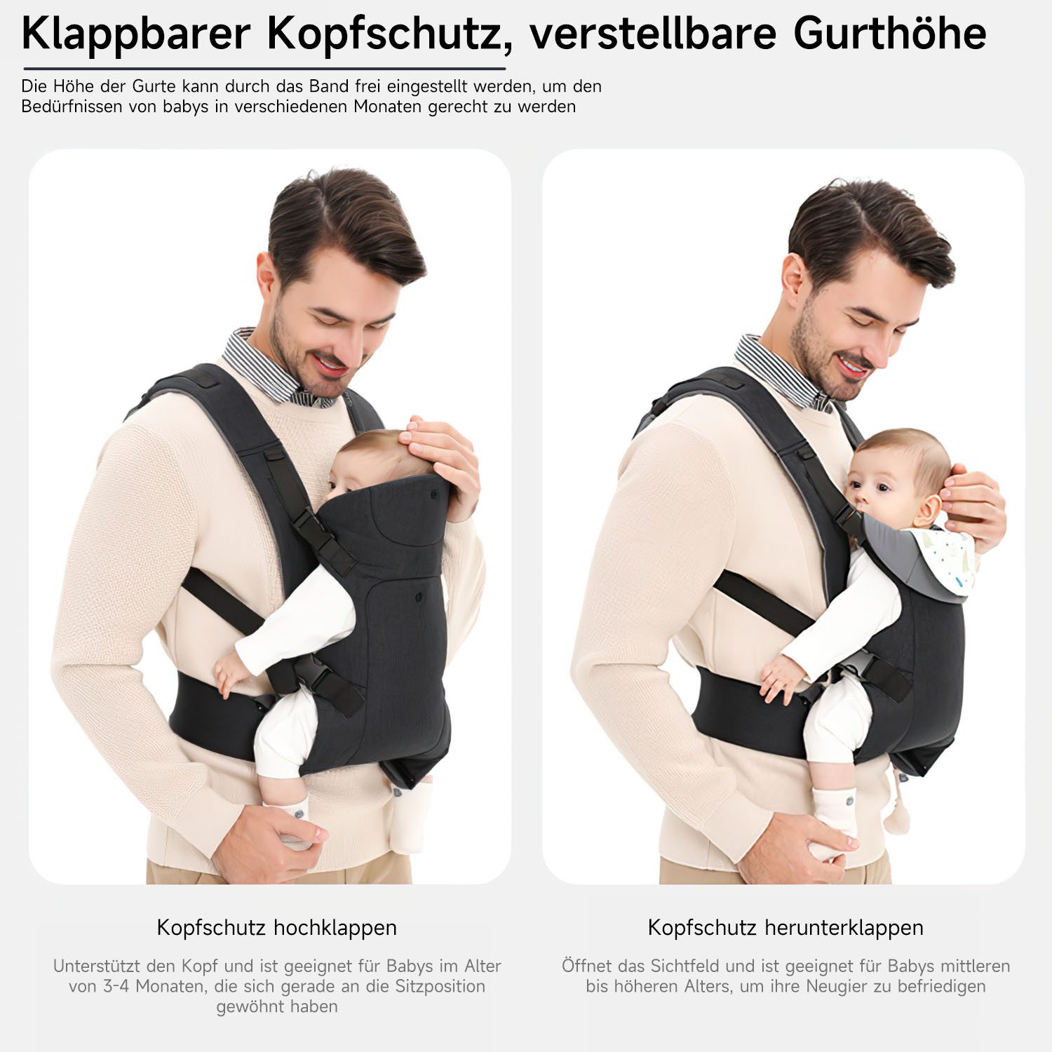 AIMAX Bauchtrage Babytrage Neugeborene ab Geburt für Ergonomische Baby Carrier, mit Abnehmbarem Lätzchen Vorne Nach Hinten Tragen Babyhalter Trage