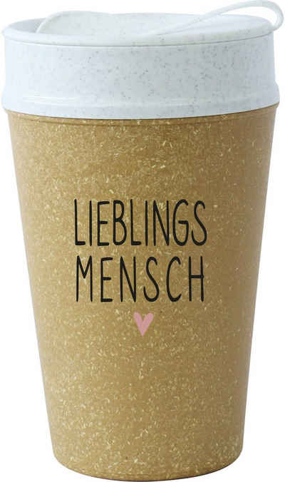 KOZIOL Coffee-to-go-Becher »ISO TO GO LIEBLINGSMENSCH«, Kunststoff, Holz, 100% biobasiertes Material, doppelwandig, Made in Germany, melaminfrei, 100% recycelbar, 400 ml