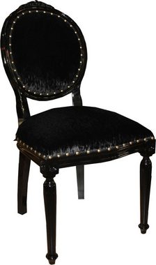 Casa Padrino Esszimmerstuhl Barock Medaillon Luxus Esszimmer Stuhl ohne Armlehnen in Schwarz / Schwarz - Limited Edition