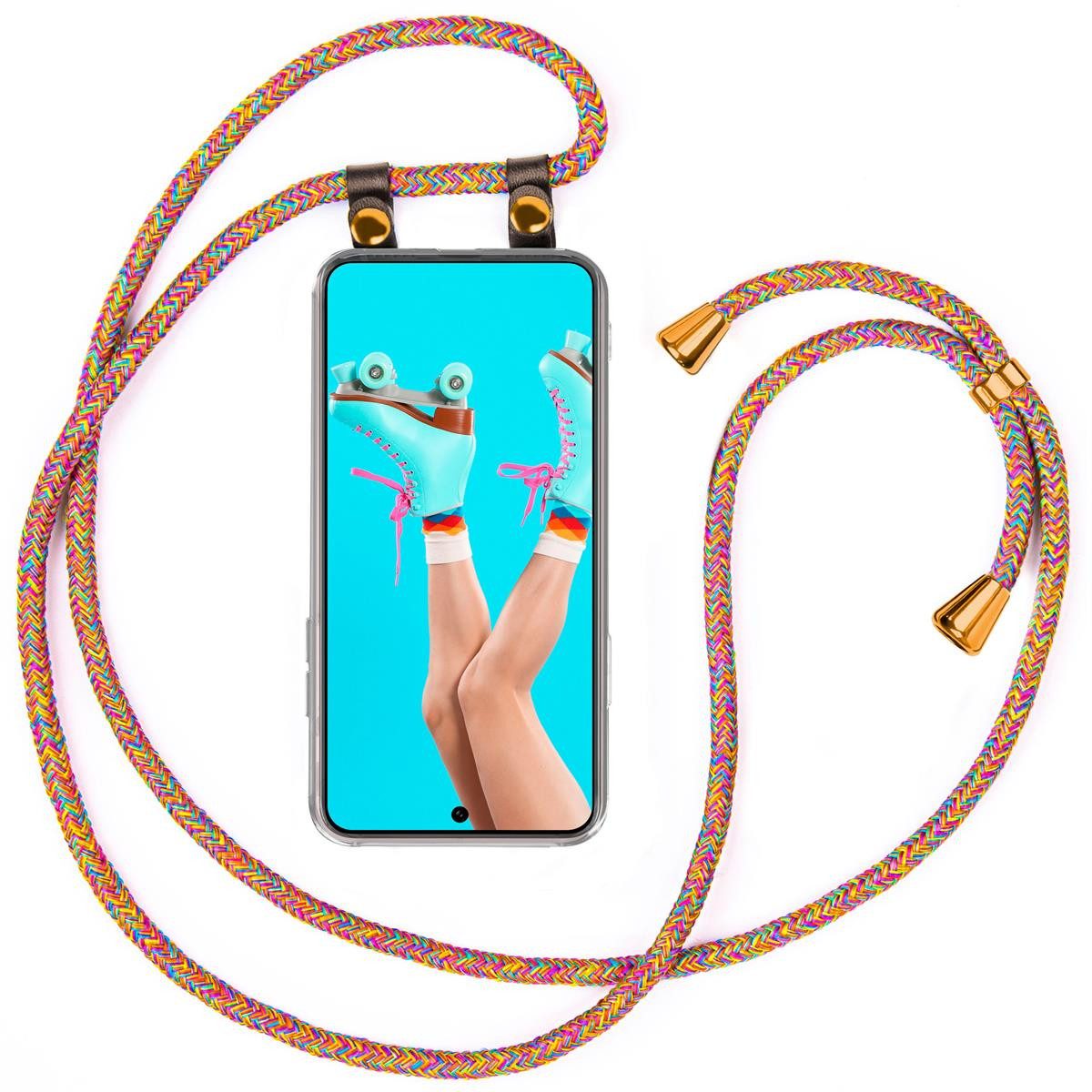 moex Handykette für Google Pixel 8 Pro Hülle mit Band Free Spirit Bunt 6,7 Zoll, Handyhülle zum Umhängen Handyband Kette abnehmbar Handy Umhängeband