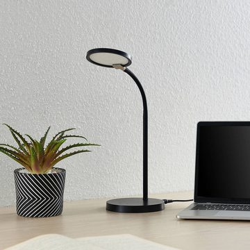 Lindby LED Schreibtischlampe Binera, dimmbar, LED-Leuchtmittel fest verbaut, warmweiß, Modern, Kunststoff, Eisen, Silikon, Schwarz, 1 flammig, inkl.