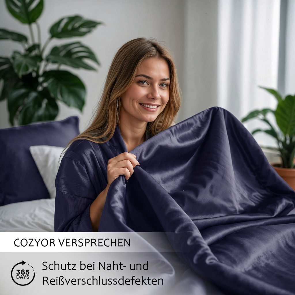 Cozyor Bettwäsche Satin glänzend 135x200, 155x200, 155x220, 200x200cm mit Reißverschluss, Satin, dunkelblau Ocean, 2 teilig, Edel und hochwertig – Bild 2 von 5