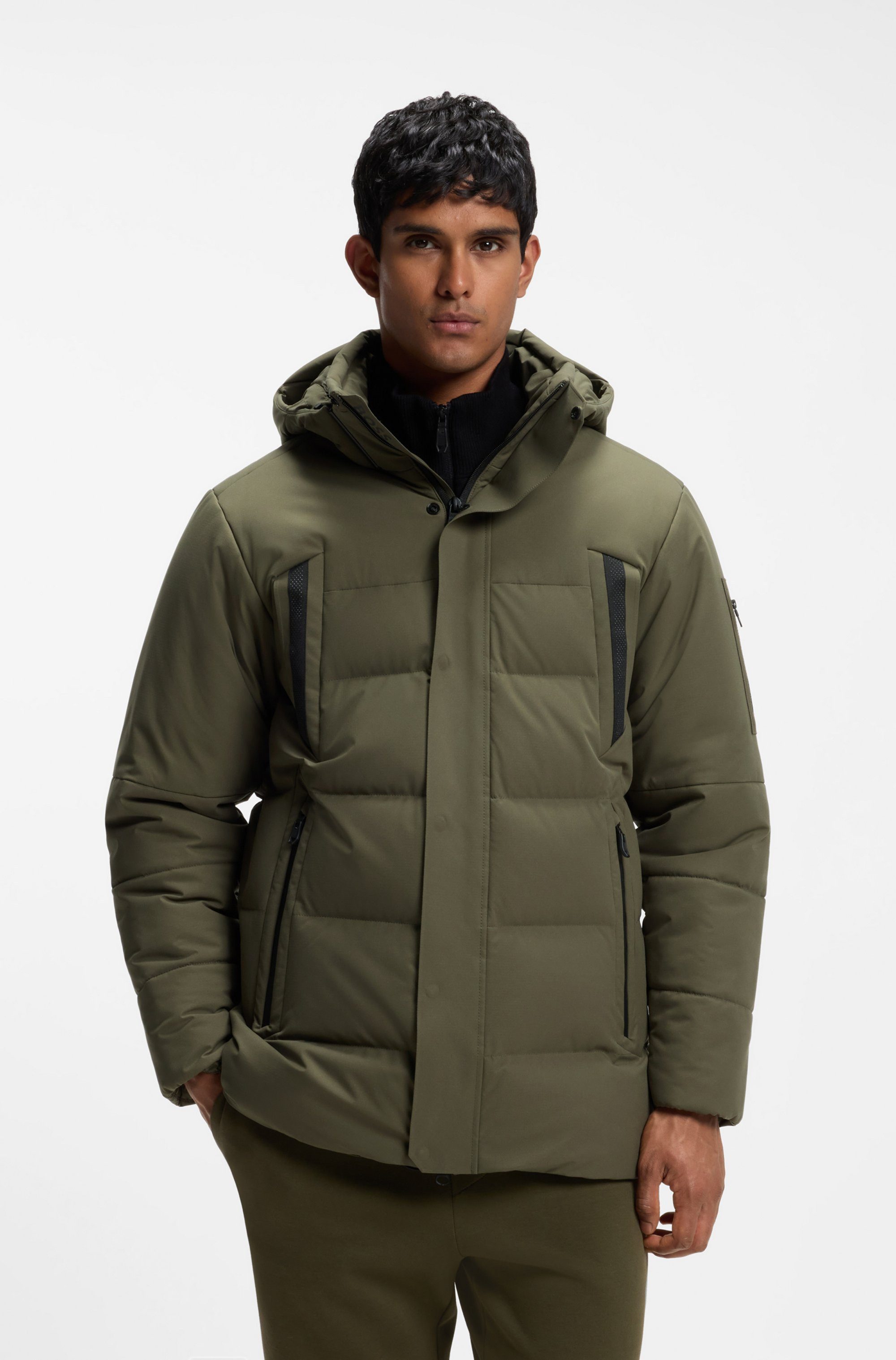 BOSS GREEN Parka Stehkragen, Regular, abnehmbare Kapuze atmungsaktiv funktional Parka