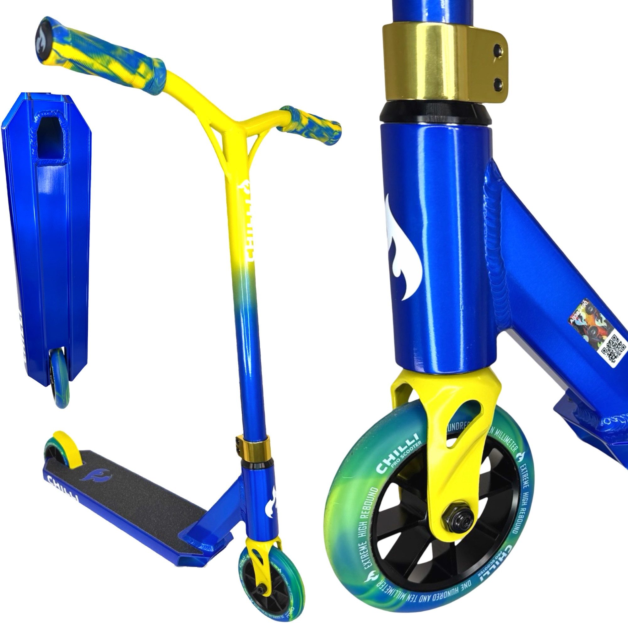 Stuntscooter Chilli Pro Jumpstart S Stunt-Scooter H=71cm transparent Blau / Gelb
