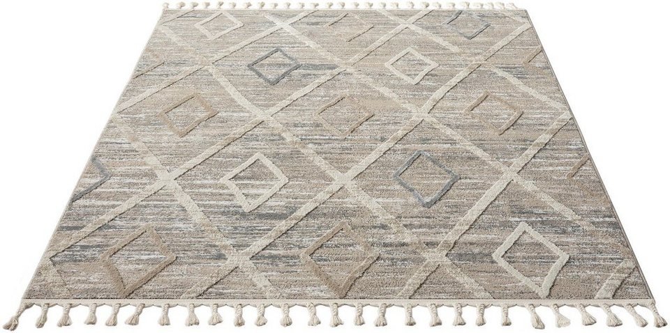 Teppich »Otilie«, andas, rechteckig, Höhe: 11 mm, dichte Qualität, Woll-Look,  Boho, mit Fransen und Rauten, Scandi