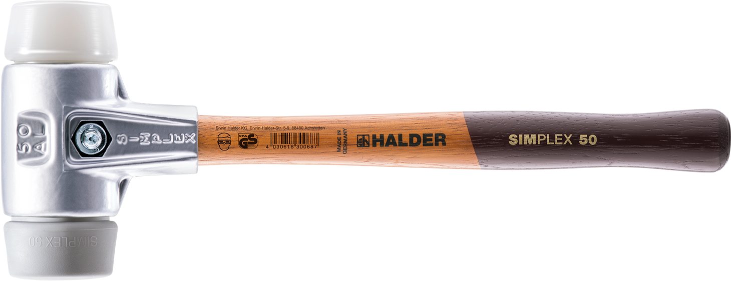 Halder KG Hammer SIMPLEX-Schonhämmer, mit 3137.030 mm und hochwertigem Ø=30 Aluminiumgehäuse Holzstiel