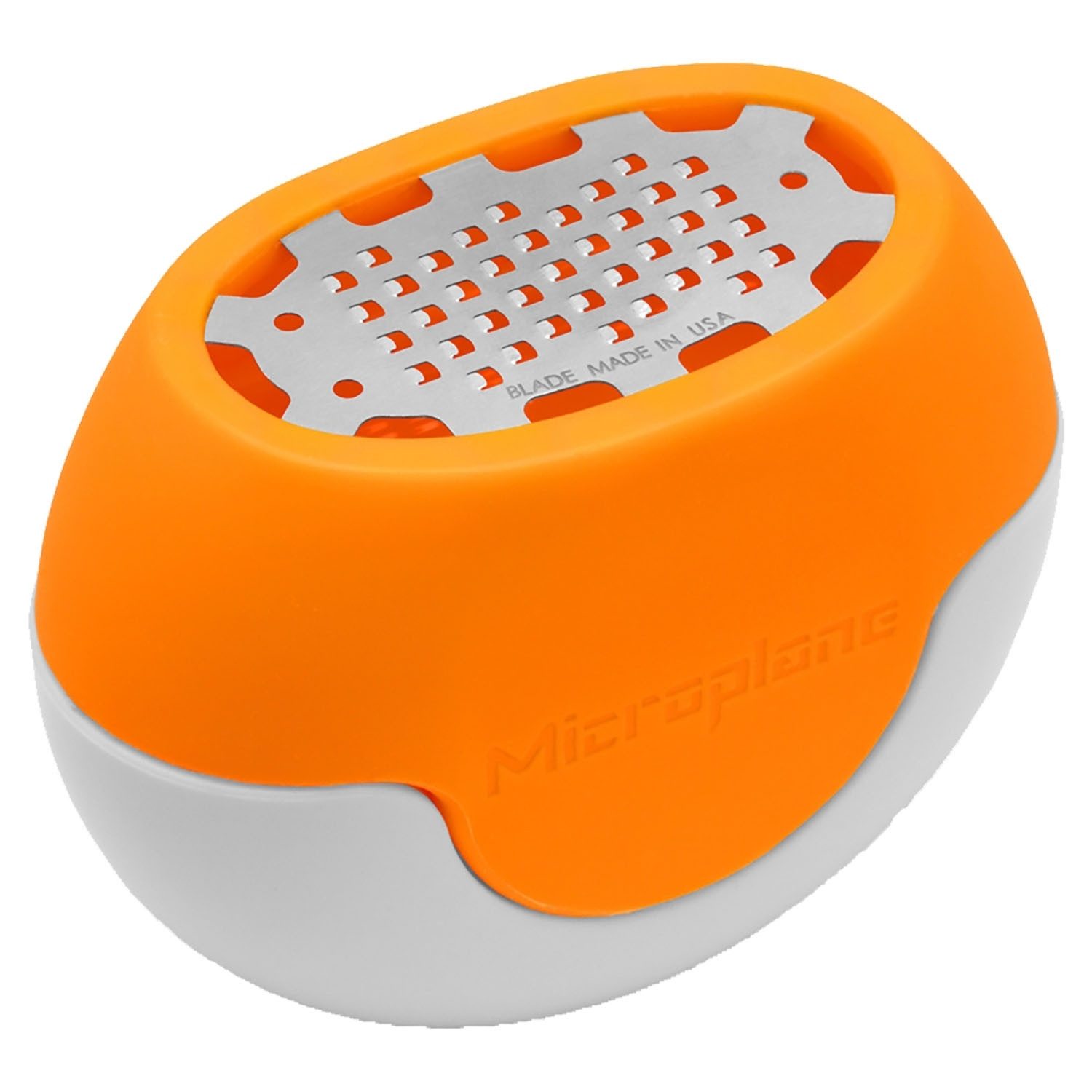 Microplane Zitronenreibe FLEXI ZESTI, L 7 cm, Orange, Weiß, Edelstahl, Silikon, (1-St), Spülmaschinengeeignet, mit Vertiefung für Schalenabrieb