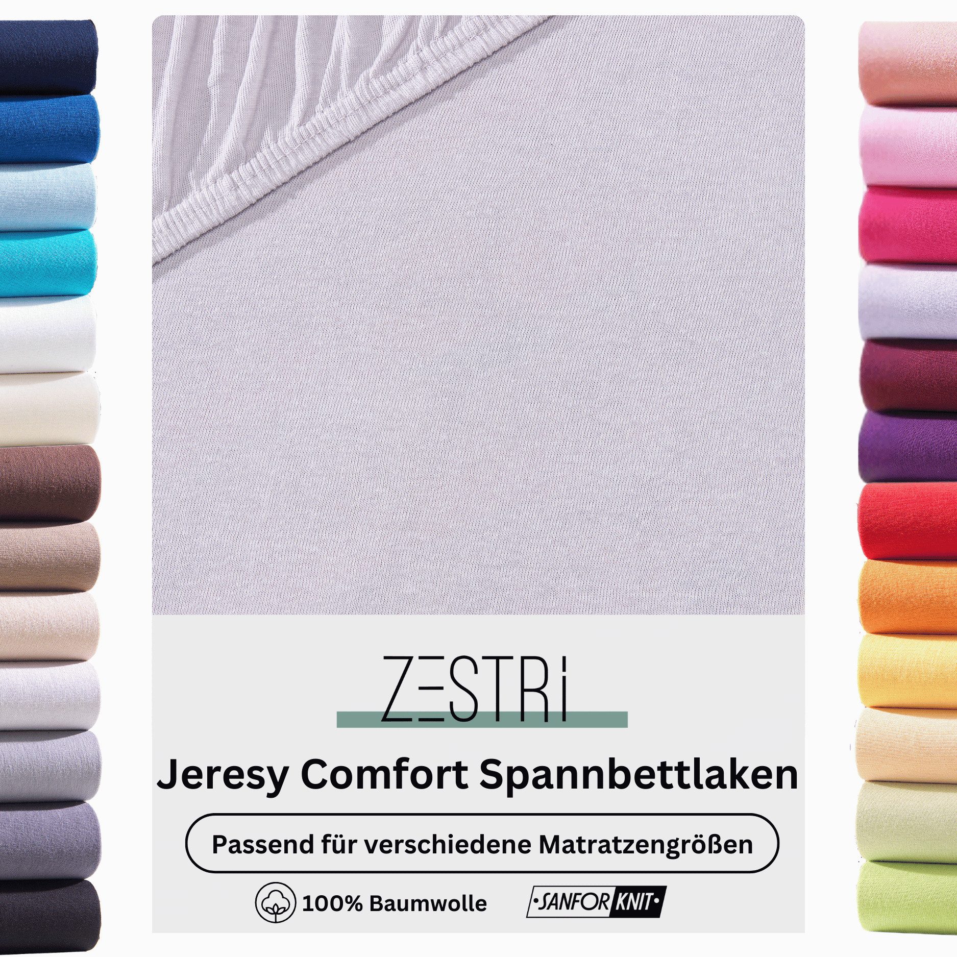 Zestri Spannbettlaken Comfort Spannbettlaken für Boxspringbett Topper & Matratzen, Baumwolle, Gummizug: rundum, Große Auswahl an Farben & Größen - Steghöhe bis 40cm wählbar