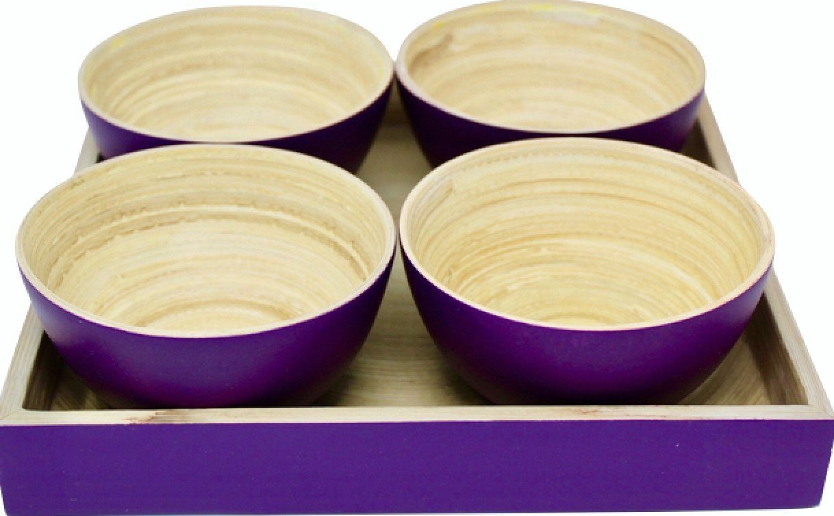 KeMar Kitchenware Snackschale Snackschale mit Tablett, Bambus, (5-tlg), Als Holzleim verwenden wir zu 100% natürlichen Kaseinleim. Lavendel Lila