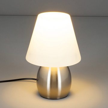 Lindby LED Tischleuchte Emilan, Leuchtmittel nicht inklusive, warmweiß, Modern, Glas, Metall, weiß, nickel satiniert, 1 flammig, E14