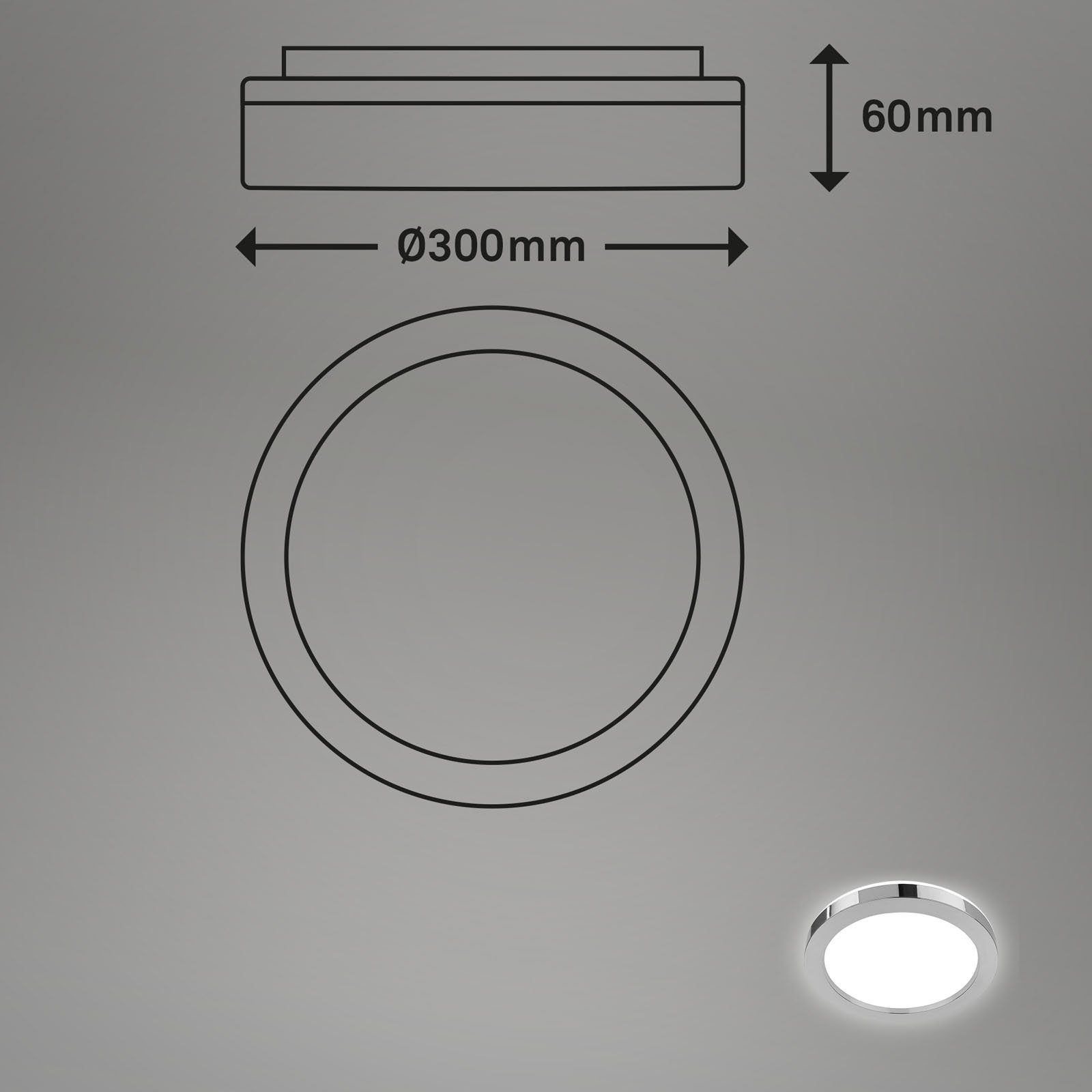 lm  3678-018, Backlighteffekt, IP44, Neutralweiß chrom, Briloner Leuchten Deckenleuchte 18 Neutralweiß, fest verbaut, W 2000 LED 4000K, LED