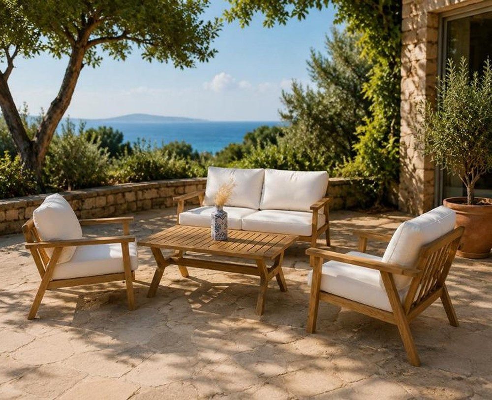 Xlmoebel Gartenlounge-Set Praktisches Gartenlounge-Set mit 2-Sitzer-Sofa und Couchtisch, (4-tlg), Made in Europa