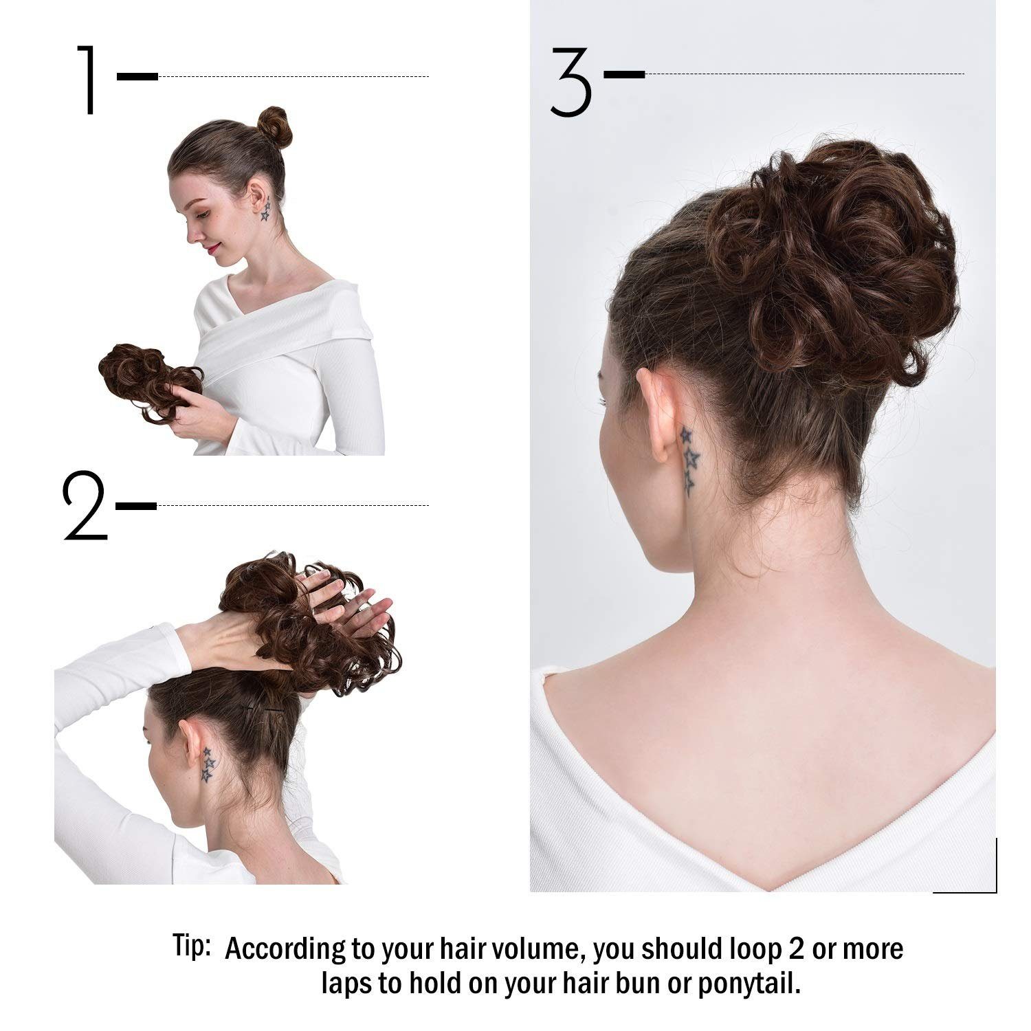 SCHUTA Kunsthaar-Extension Frauen,Haarverlängerung Haarteil Natürliches Hochsteckfrisuren, Schwarz für Haargummi