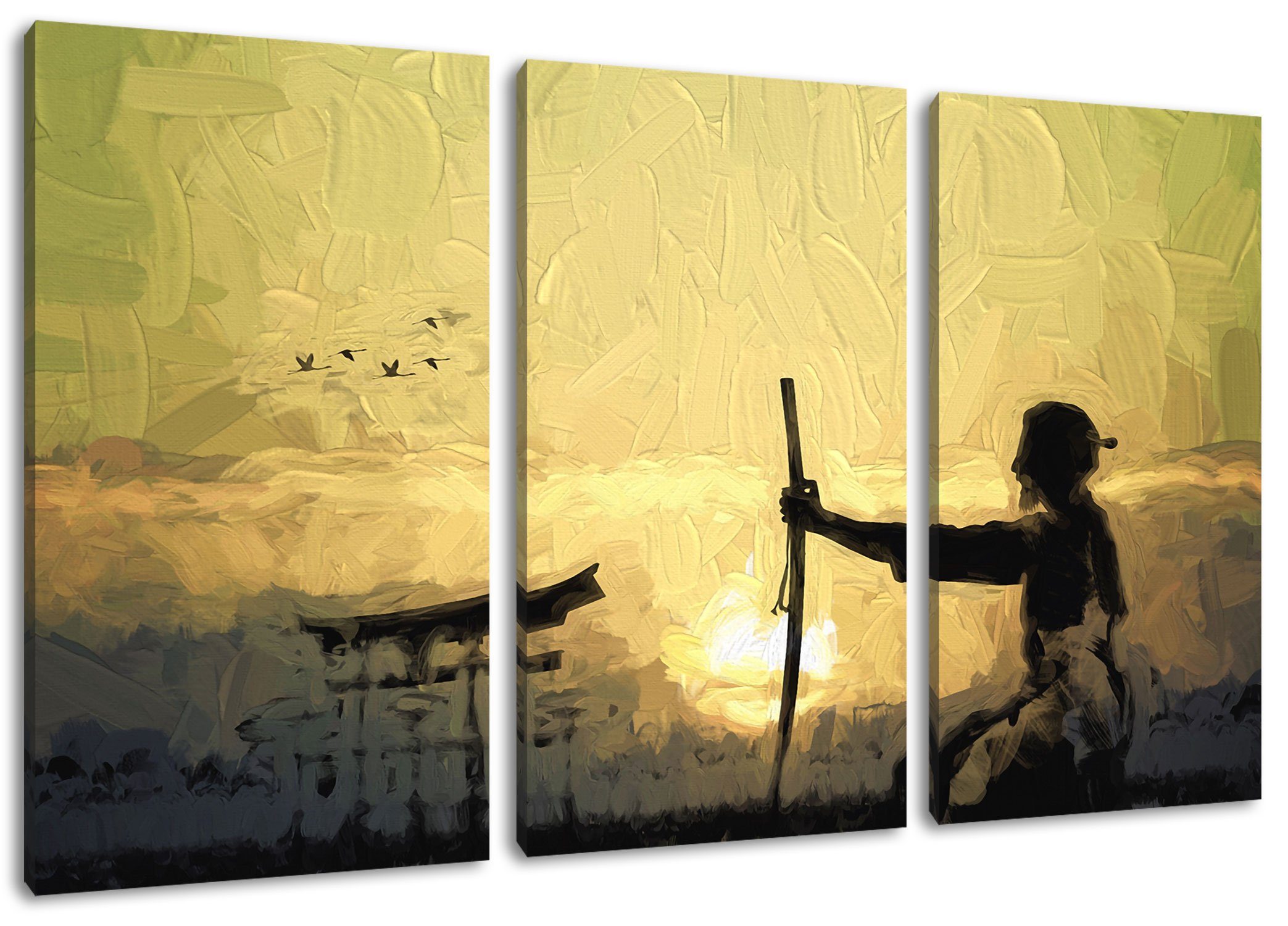 Pixxprint Leinwandbild Samurai-Meister vor Horizont, Samurai-Meister vor Horizont 3Teiler (120x80cm) (1 St), Leinwandbild fertig bespannt, inkl. Zackenaufhänger