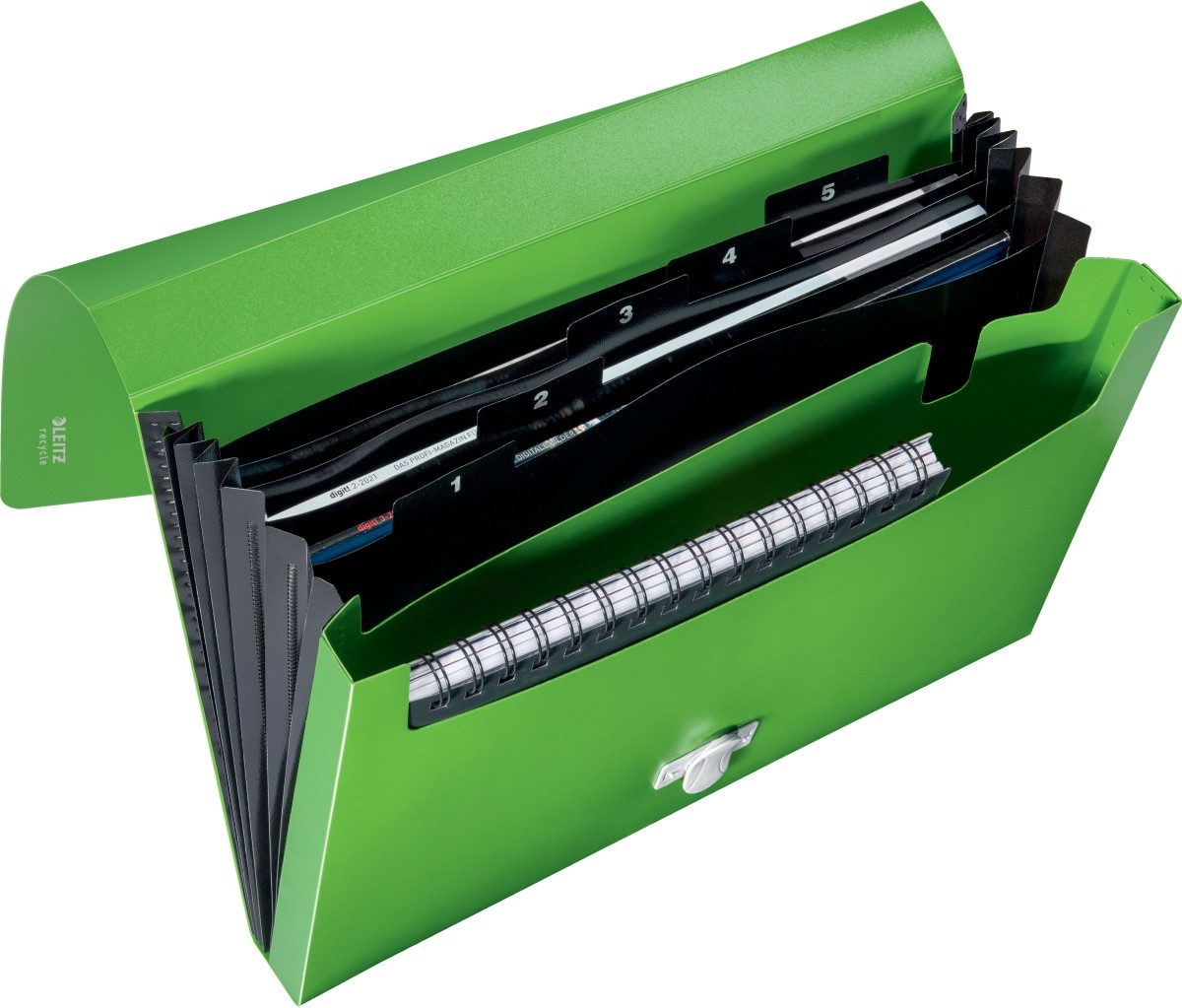 LEITZ Fächermappe Projektmappe Recycle A4 PP 5 Fächer grün