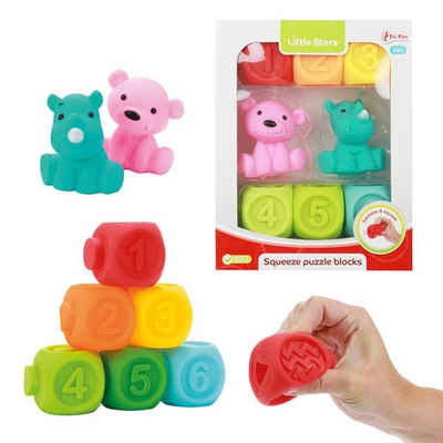 Toi-Toys Steckspielzeug Baby Quietsch-Stapelblöcke 6 Stück und 2 Gummitiere
