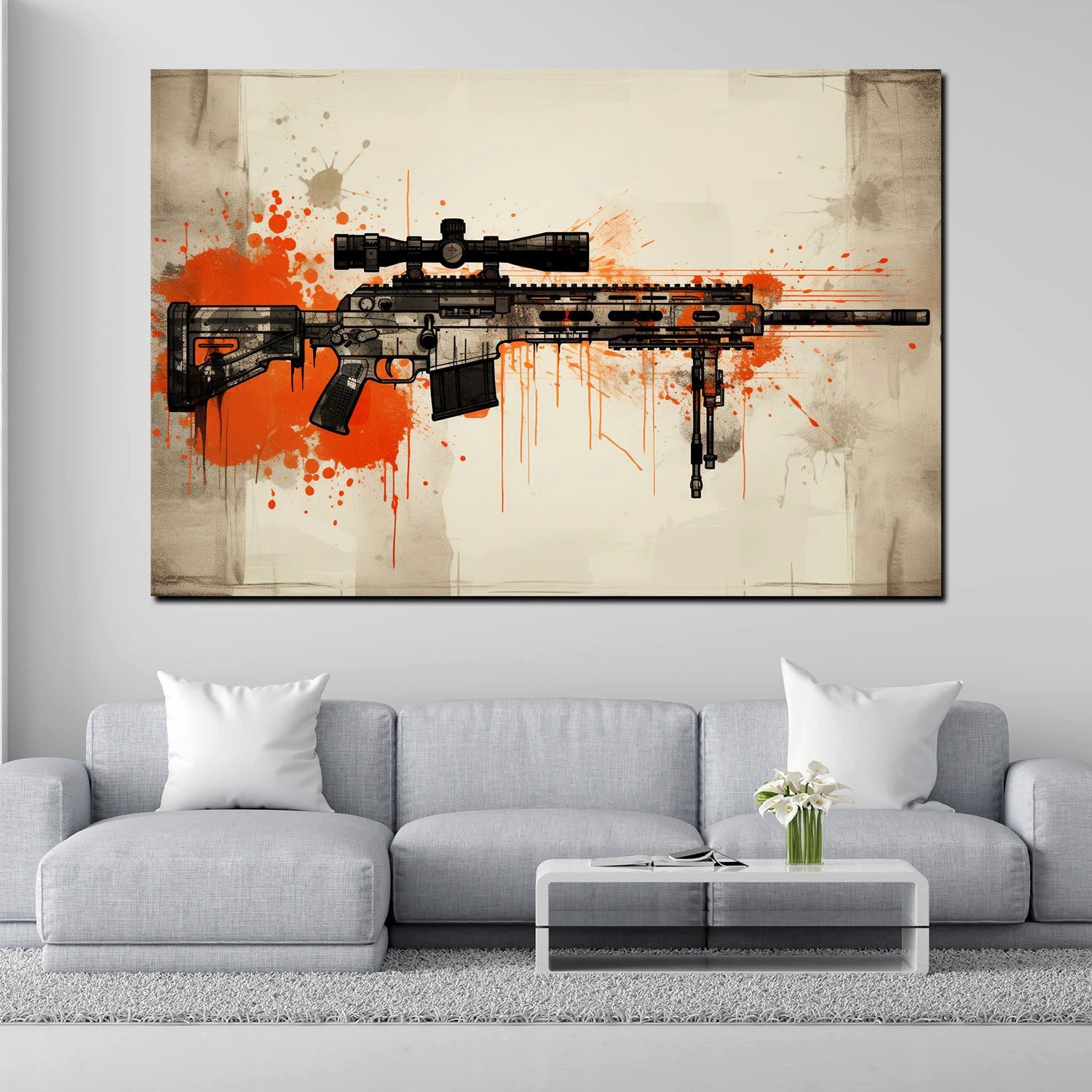 Artedinoi Leinwandbild Gewehr Sturmgewehr Street Art Splatter Leinwandbild Kunstdruck XL Deko, Gewehr, Street Art