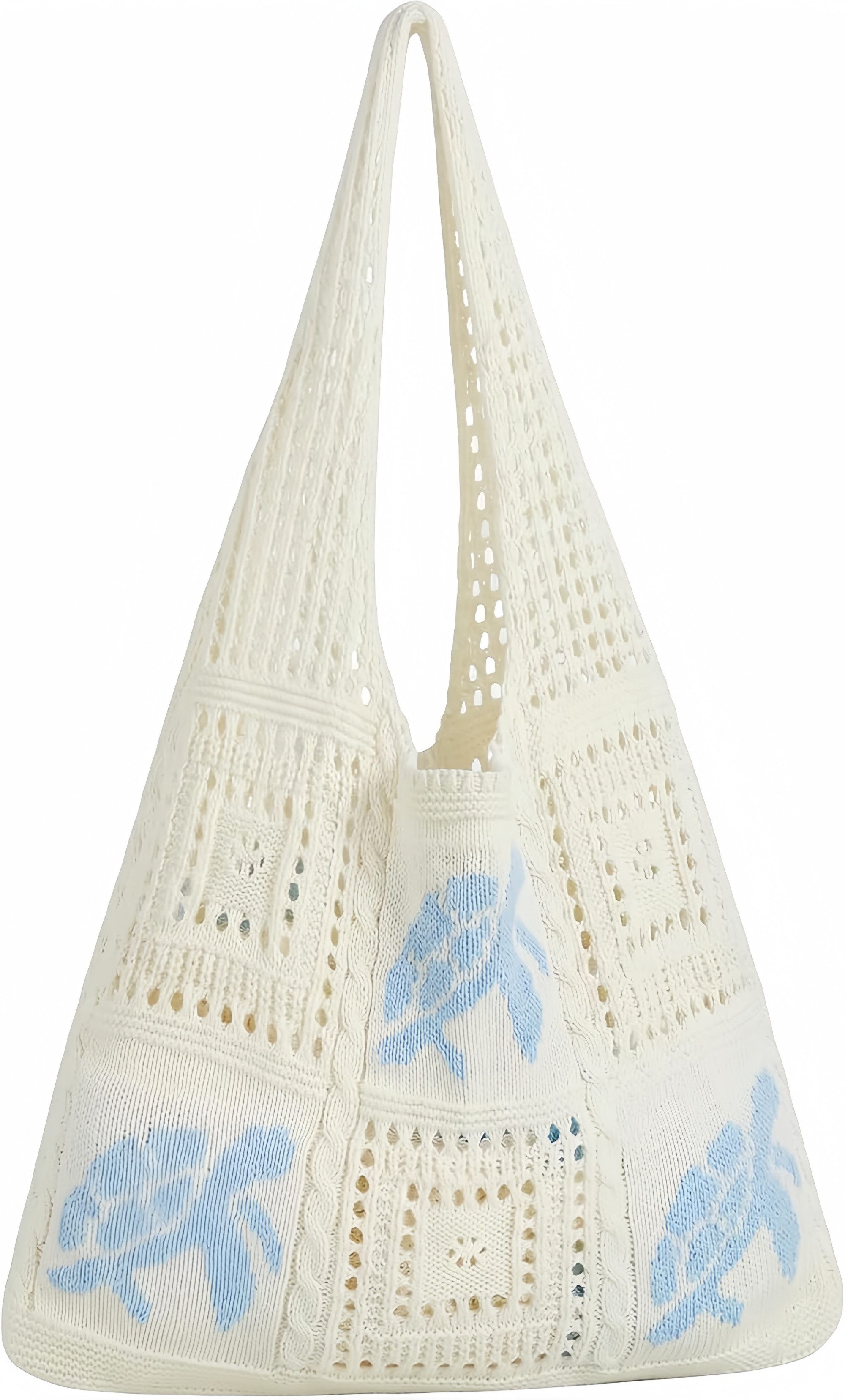 FOUORTUNATE-BEE Schultertasche Boho Häkeltasche mit Schildkrötenmotiv für Strand & Urlaub, Große Netz-Häkeltasche mit Schildkröte für Alltag und Reise