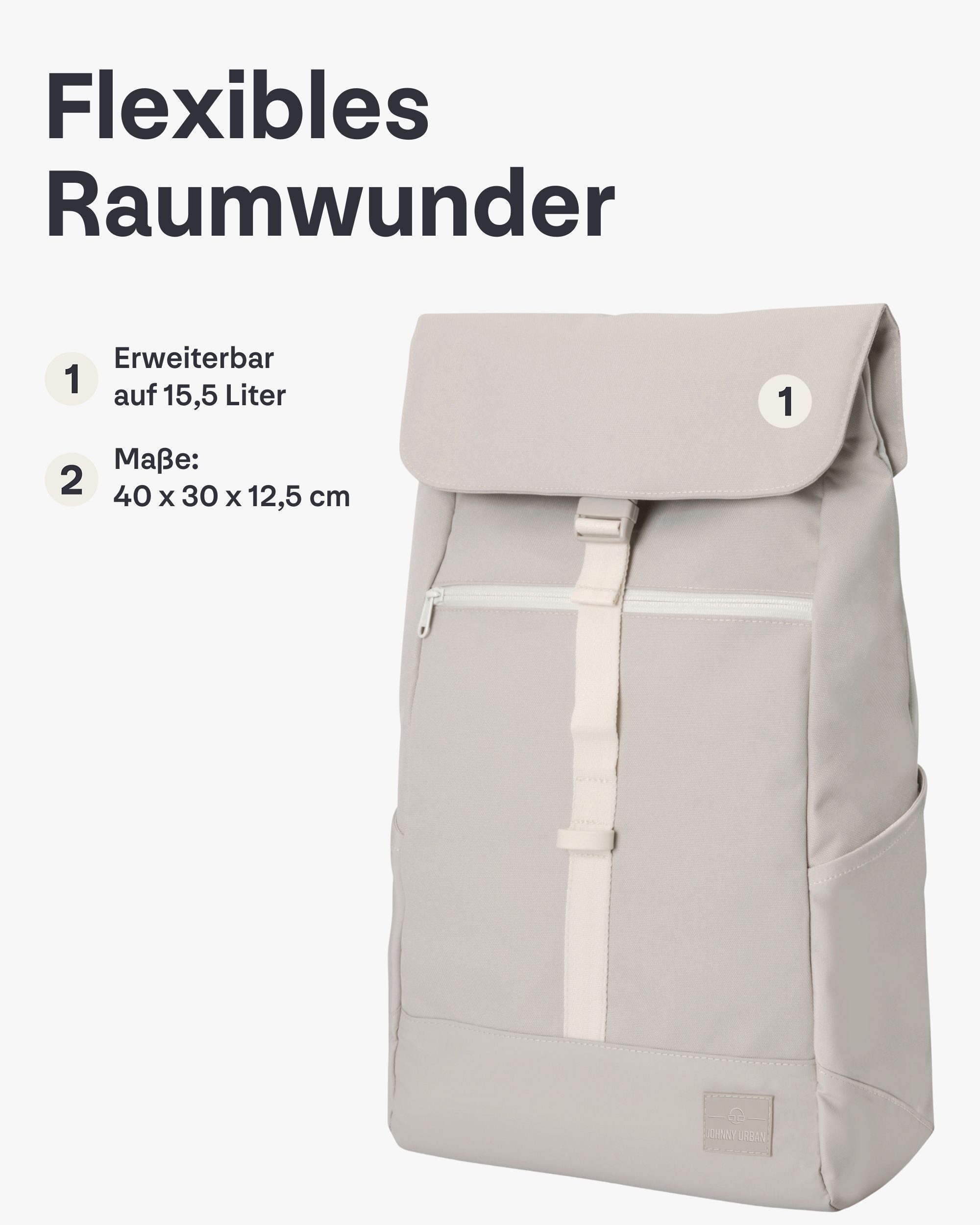 Johnny Urban Cityrucksack MIKA, Rolltop Damen Herren, Laptop Fach (1-tlg), Flexible Größe, Gepolstertes Laptopfach, Wasserabweisend