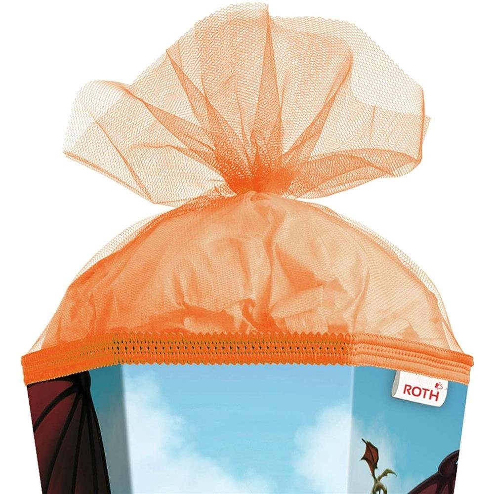 Roth Schultüte Drachenjäger, 85 cm, eckig, mit orangefarbigem Tüllverschluss, Rot(h)-Spitze