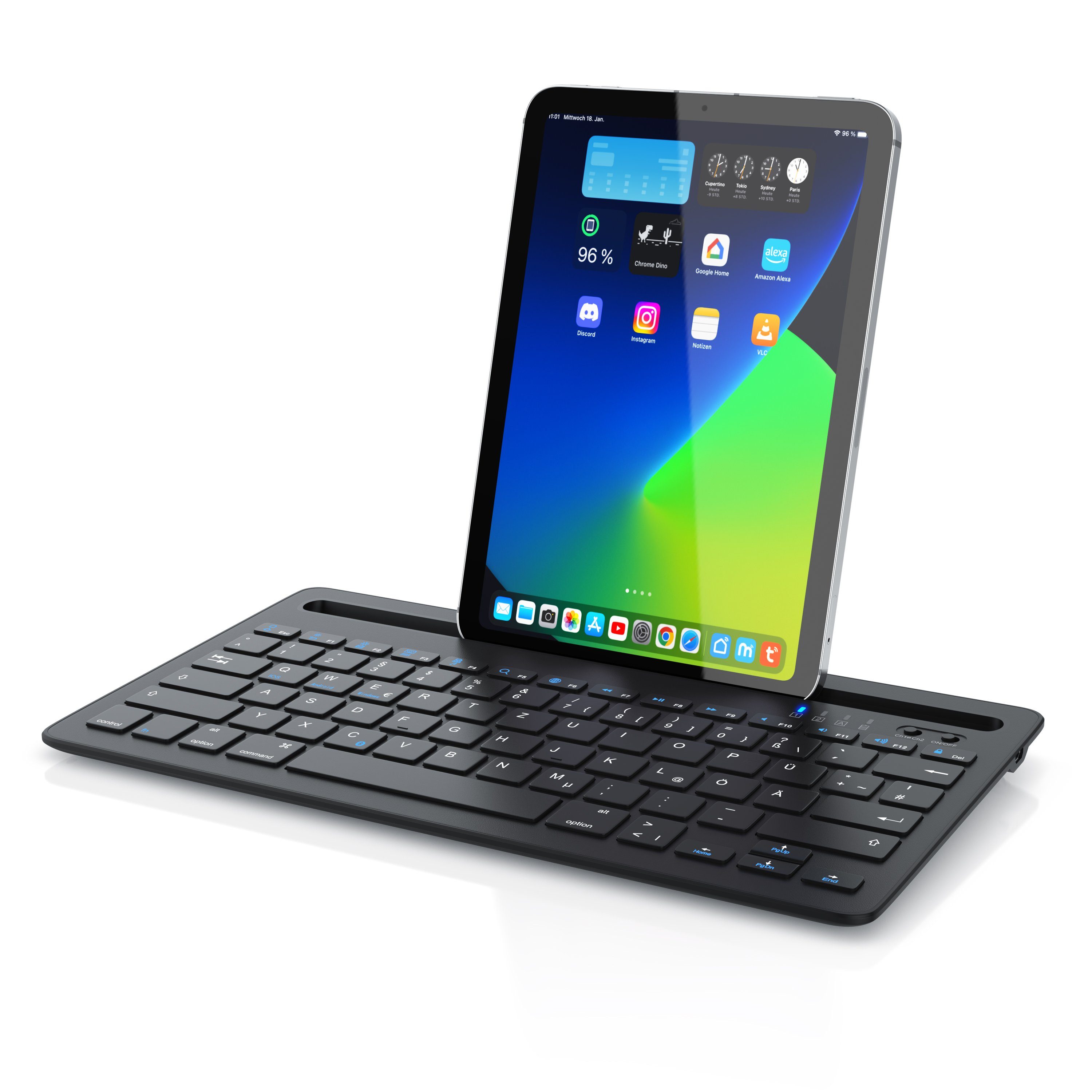 Tablet-Tastatur mit Android, Aplic Tablet Halterung, Akku, (Bluetooth, iOS, Windows) für