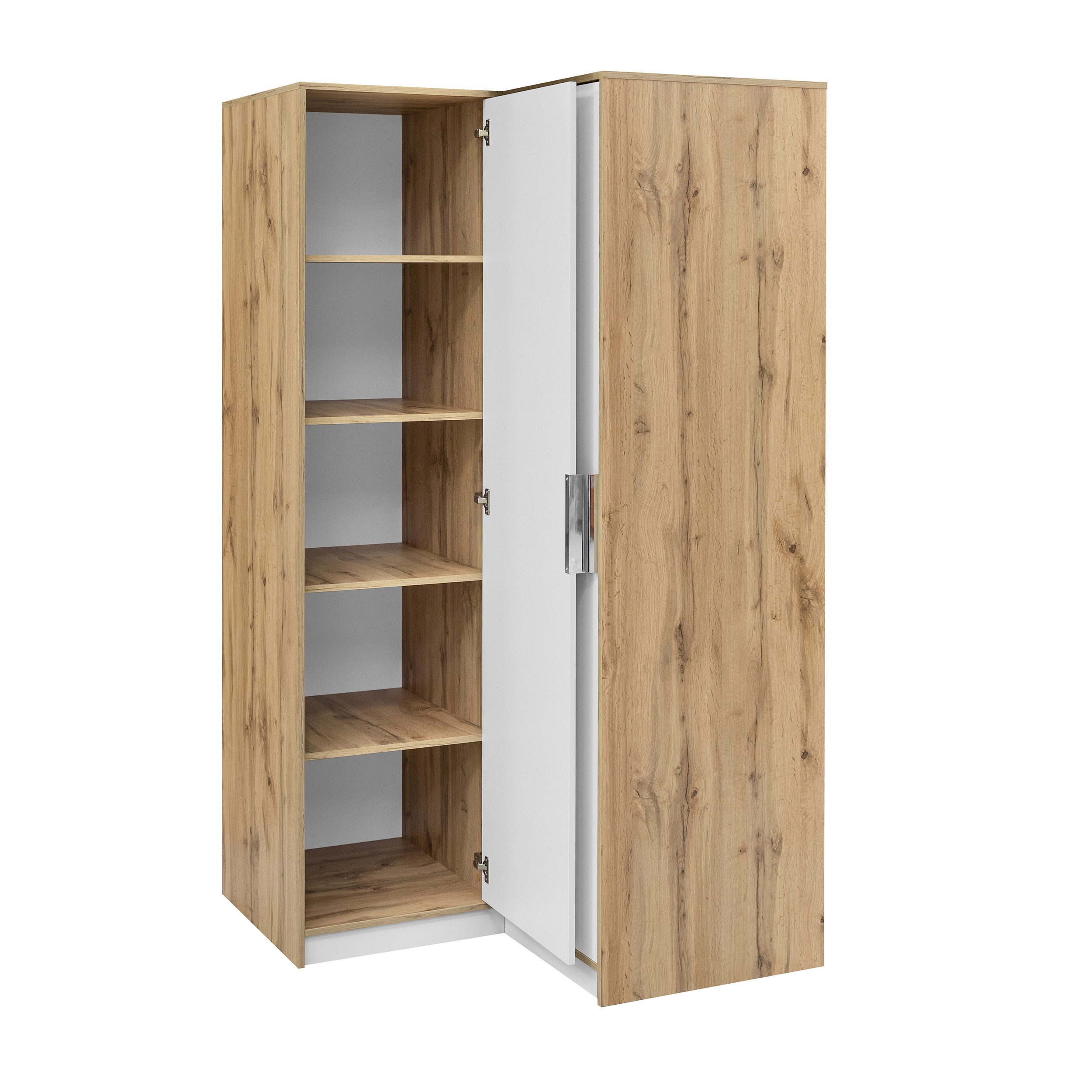 Beautysofa Eckschrank LIVO mit 2 Drehtüren, 2 Kleiderstangen und Regale, (Zur Auswahl in zwei modernen Farbkombinationen) Breite: 108 cm – Bild 4 von 5