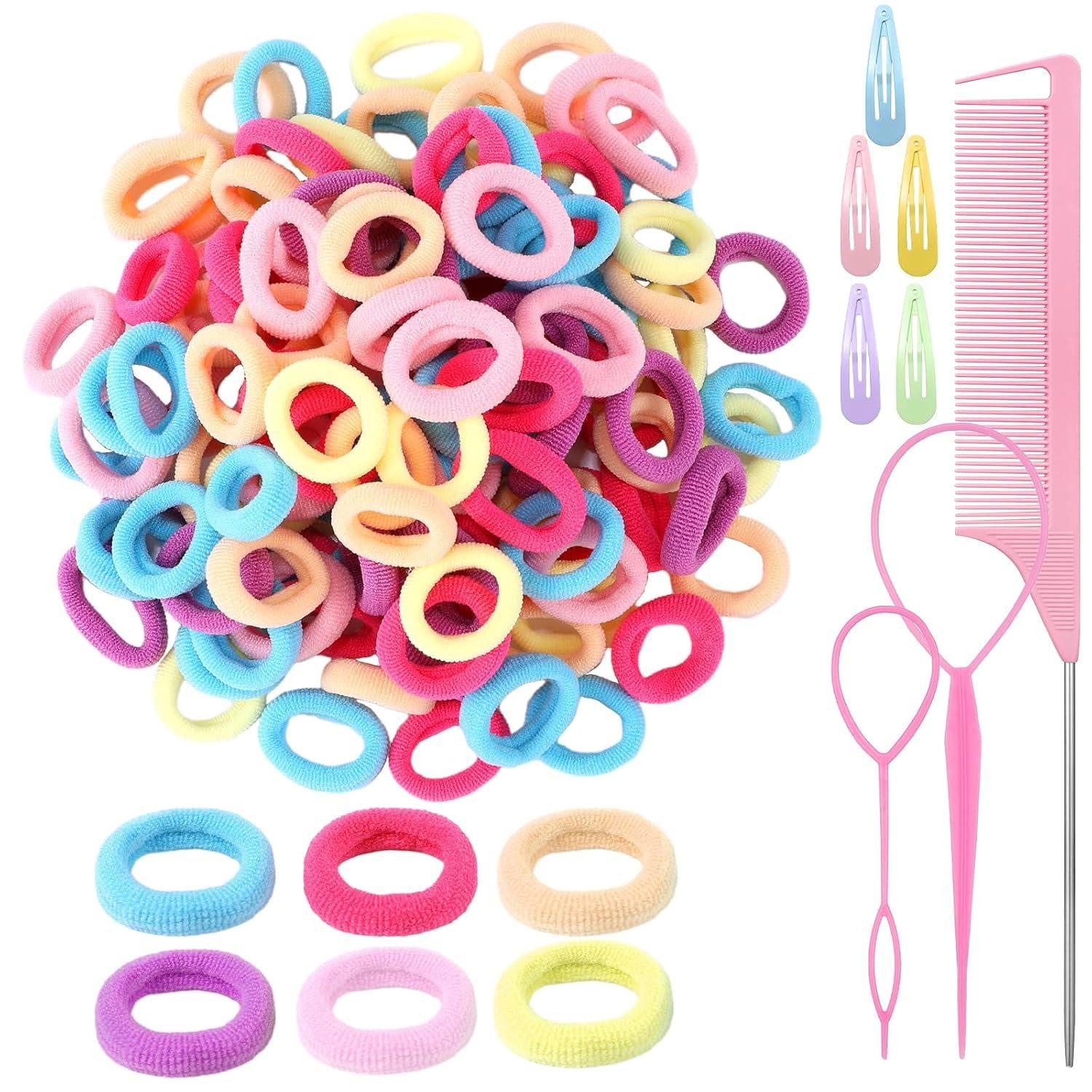 Stielkamm 200 Stück Mini Bunte Haargummis Mädchen Kinder Set mit Zubehör
