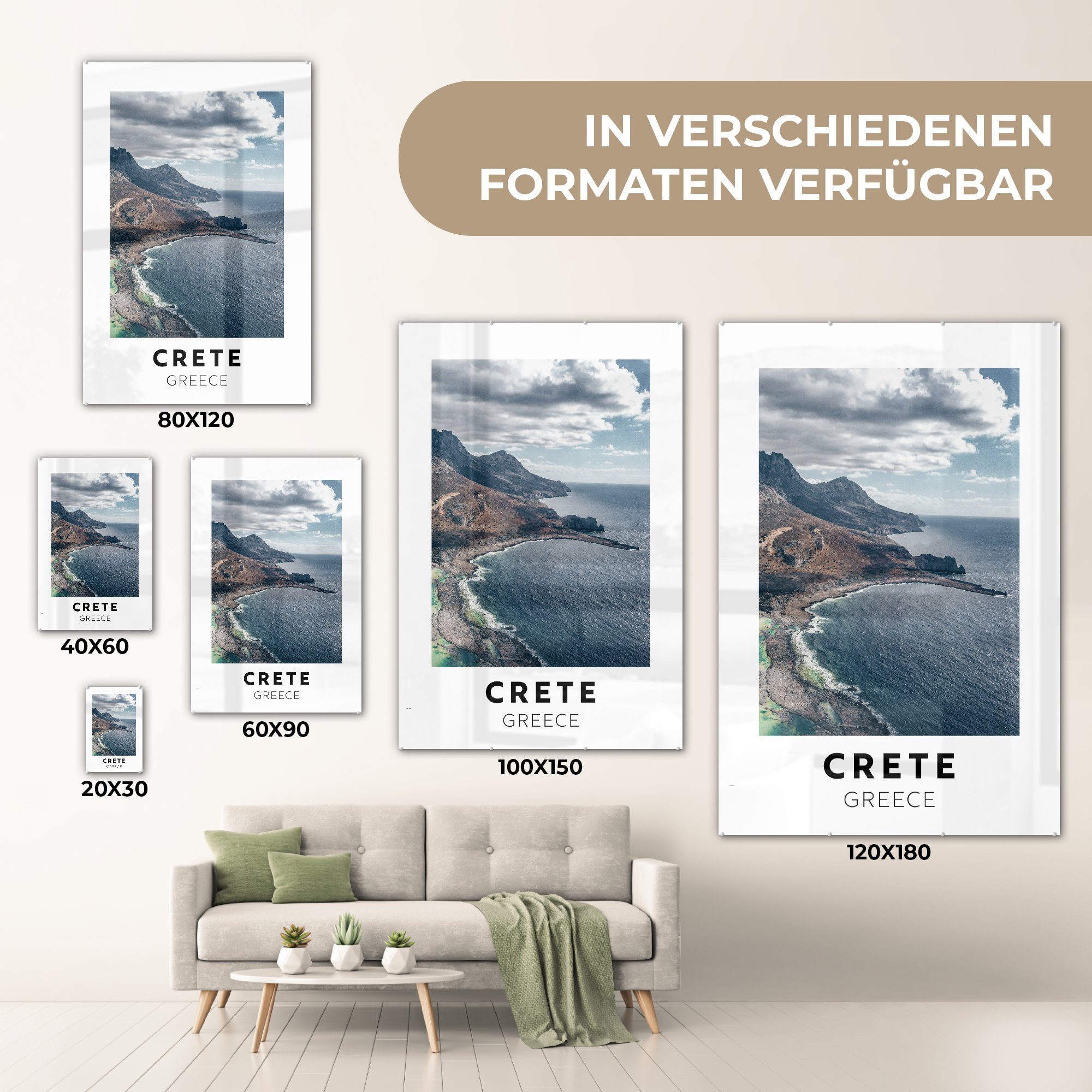 Glas Foto Kreta (1 Bilder Griechenland - MuchoWow Glas auf Acrylglasbild - - St), Wandbild Glasbilder Wanddekoration - auf Meer, -