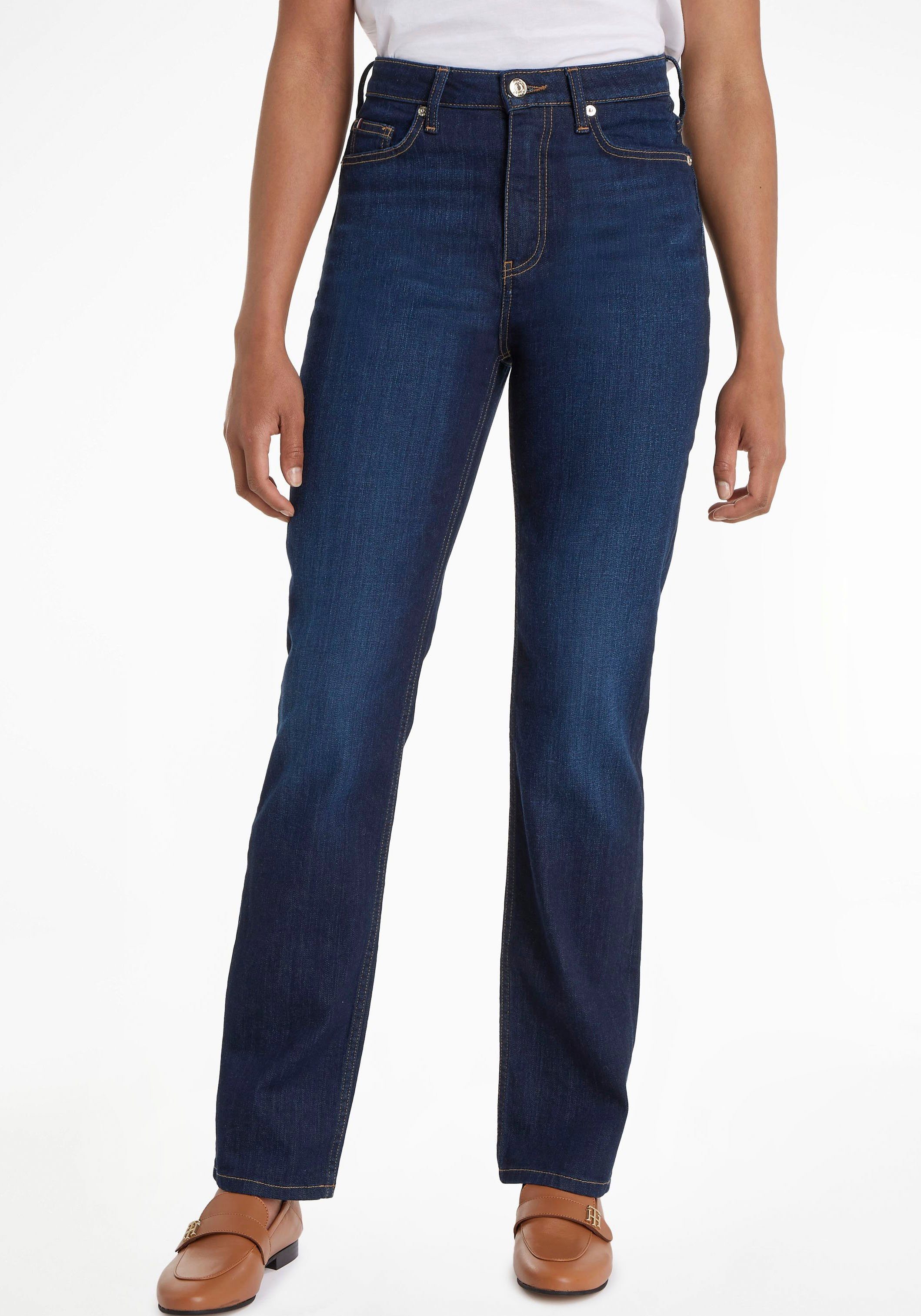 Tommy Hilfiger Straight-Jeans mit Leder-Brandlabel