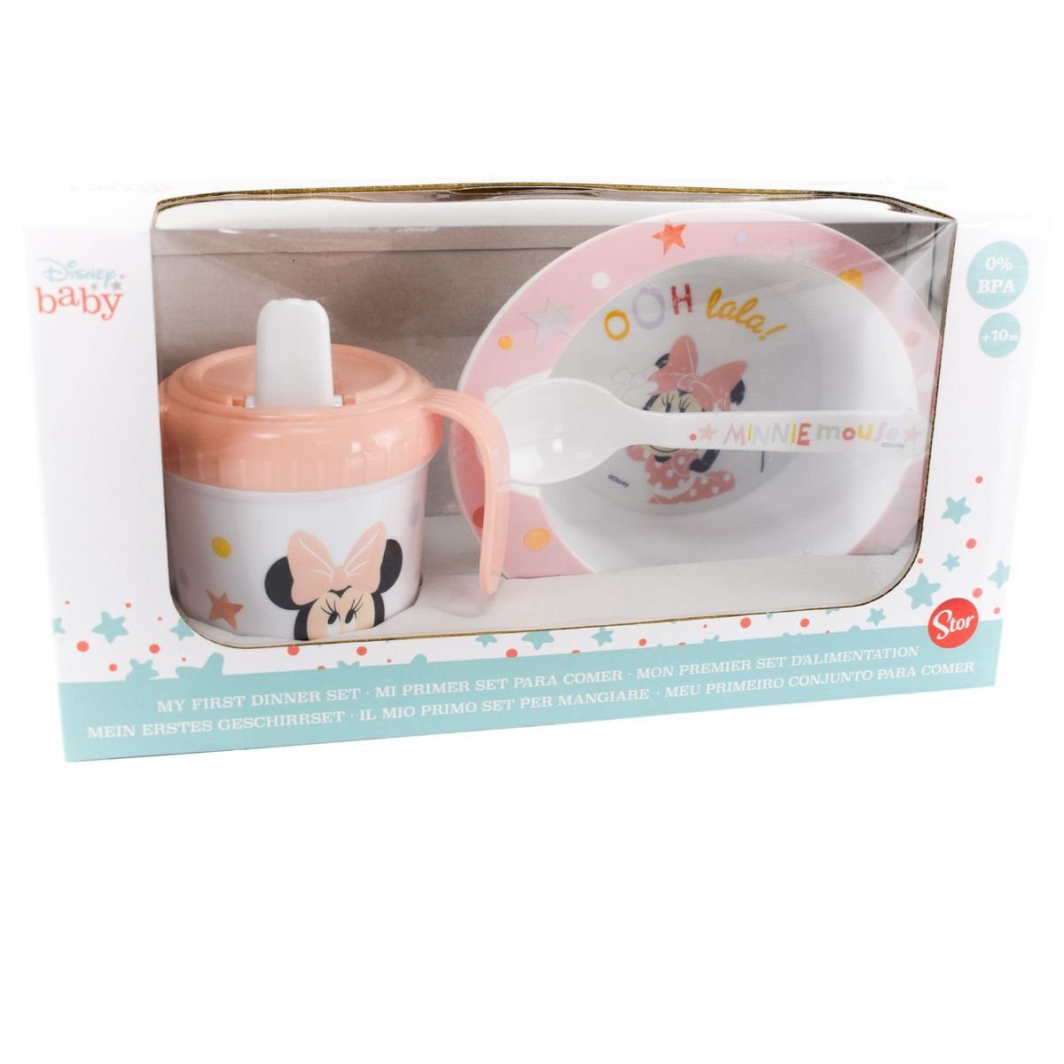 Stor Kindergeschirr-Set Disney Baby Kindergeschirr & Trinklernbecher mit Mickey / Minnie Motiv (3-tlg), 1 Personen, Kunststoff, für Mikrowellen geeignet