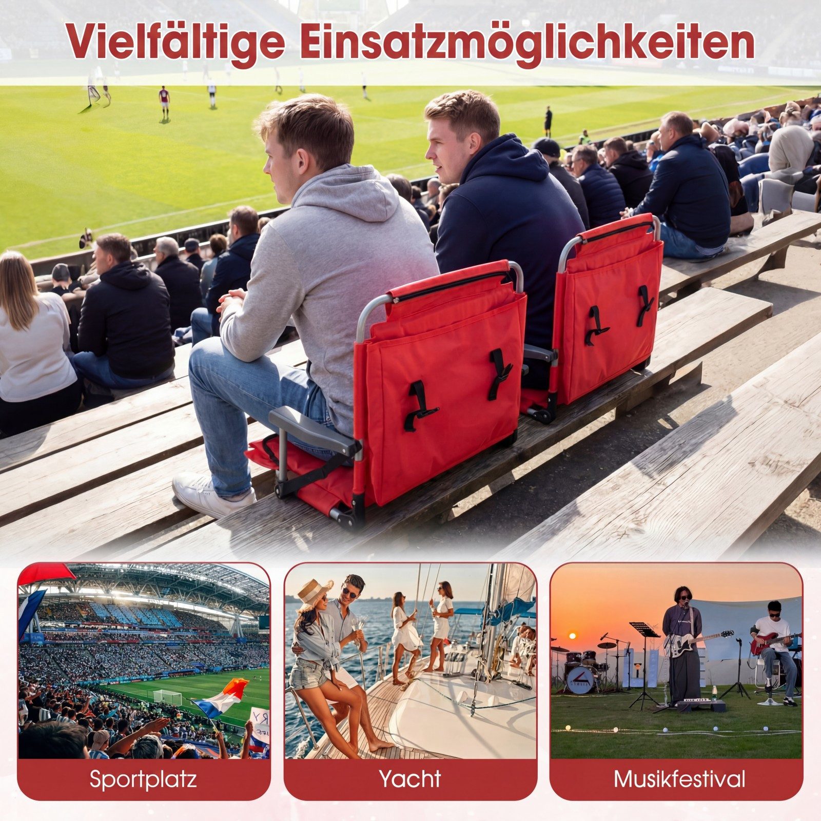 COSTWAY Campingstuhl, Stadionsitz mit Rückenlehne, Stadion Sitzkissen