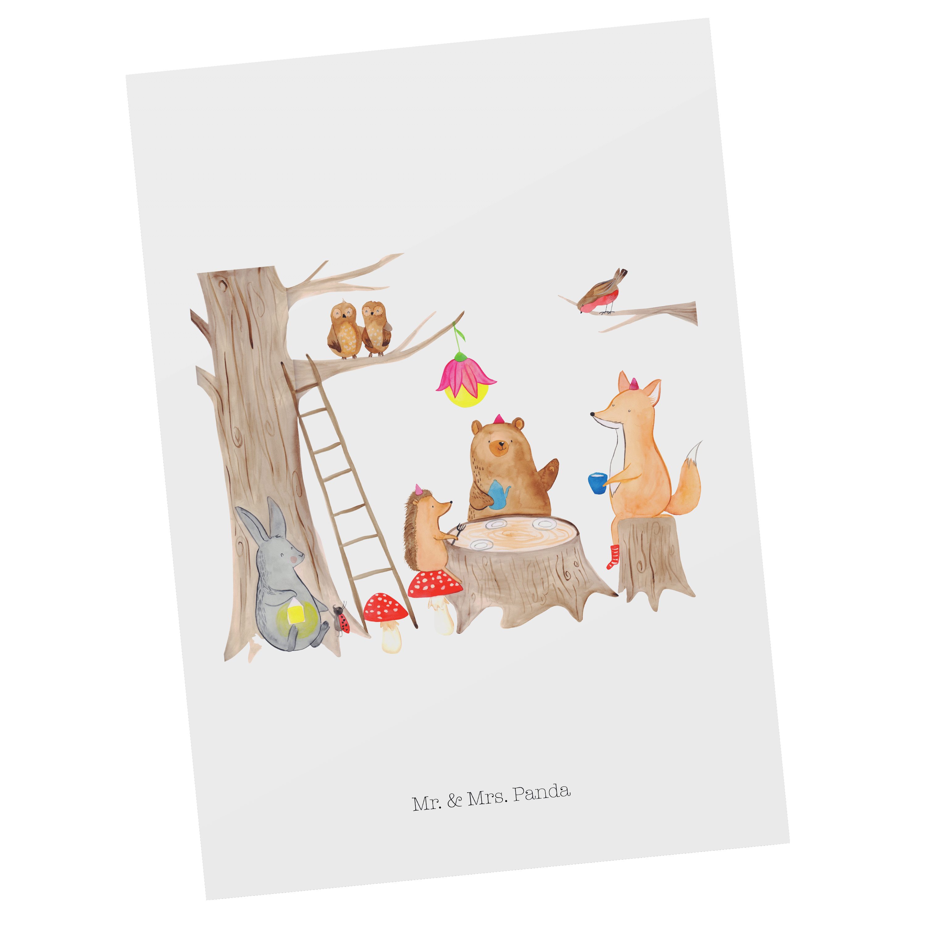 Mr. & Mrs. Panda Postkarte Waldtiere Picknick - Weiß - Geschenk, Ansichtskarte, Geburtstagskarte