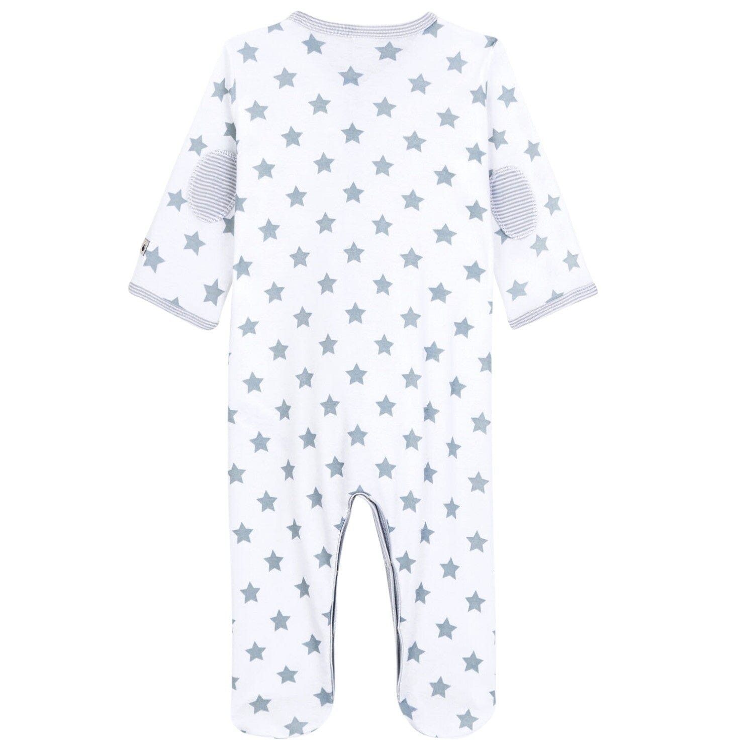 Petit Bateau Strampler Petit Bateau Langarm Overall weiß mit graublauen Sternen
