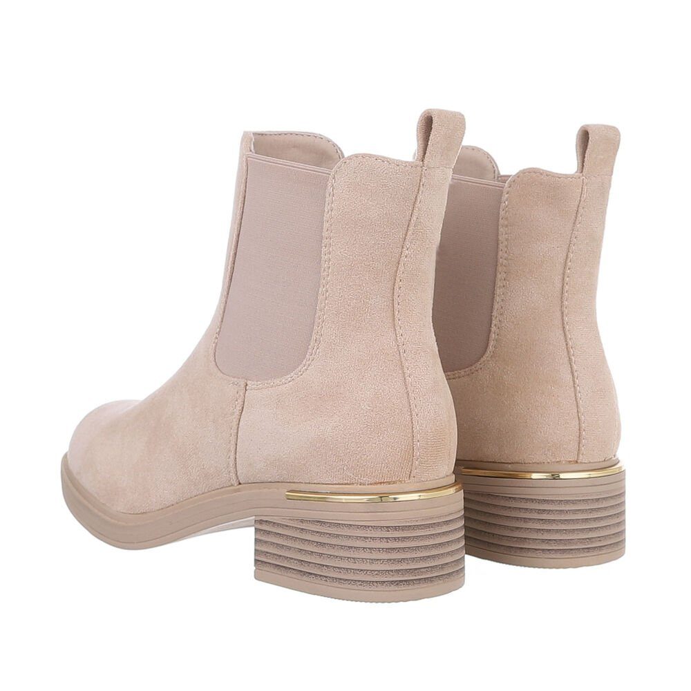 Ital-Design Damen Chelsea Freizeit Chelseaboots Blockabsatz Chelsea Boots in Beige