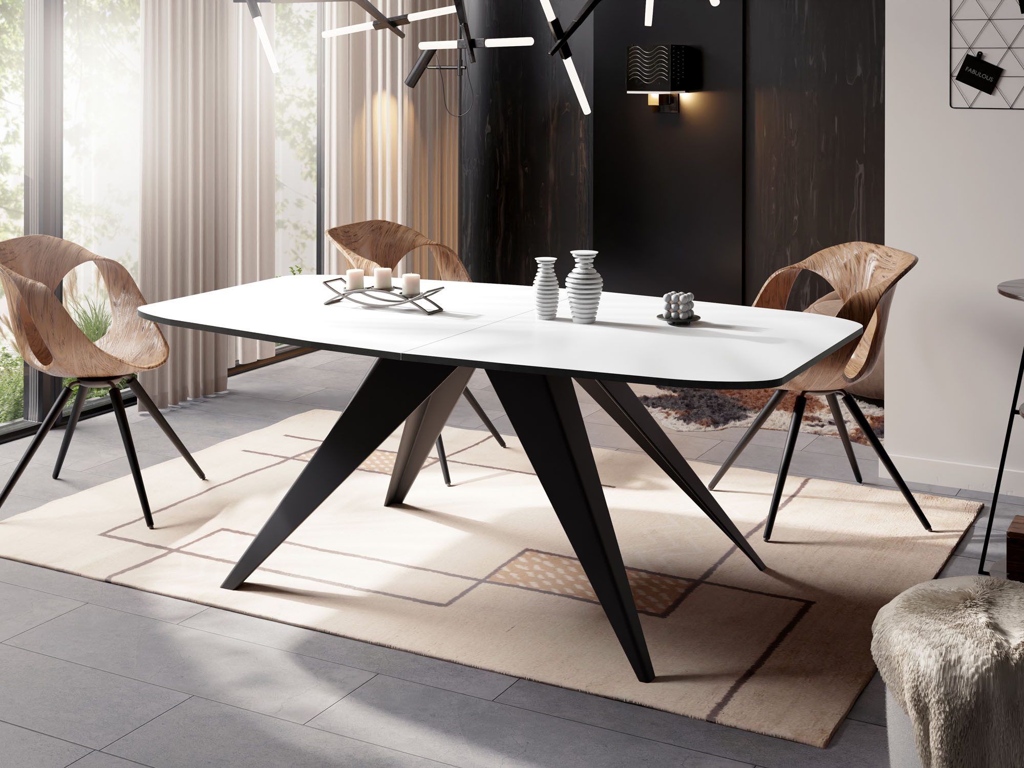 WFL GROUP Esstisch Foster ausziehbarer rechteckig loft mit schwarzen Metallbeinen (MADE IN EU, erhältlich in zwei Größen – 160/180 cm, ausziehbar auf 200/220 cm), industrial Tisch in Holzoptik für Küche, Esszimmer oder Wohnzimmer