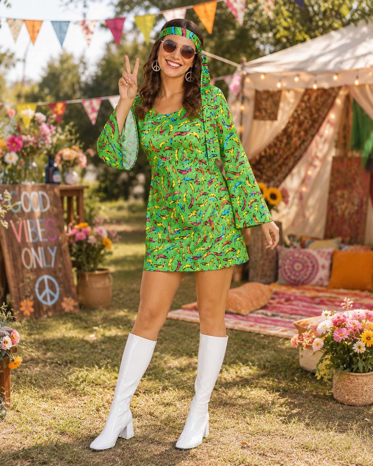 andrea-moden Kostüm Retro Hippie Kostüm 'Pop Banana' für Damen, Grün