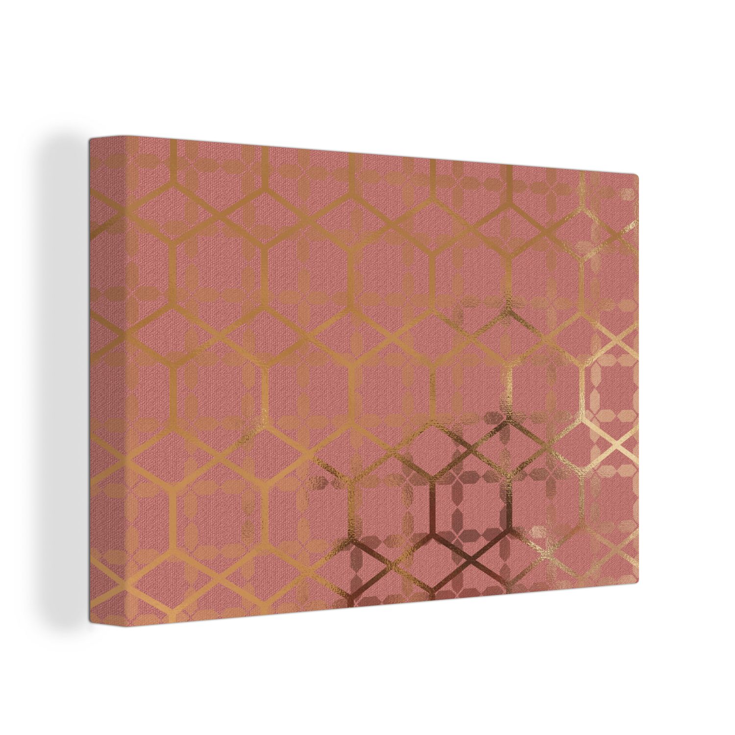 OneMillionCanvasses® Leinwandbild Muster - Luxus - Gold - Rosa, (1 St), Wandbild Leinwandbilder, Aufhängefertig, Wanddeko, 30x20 cm