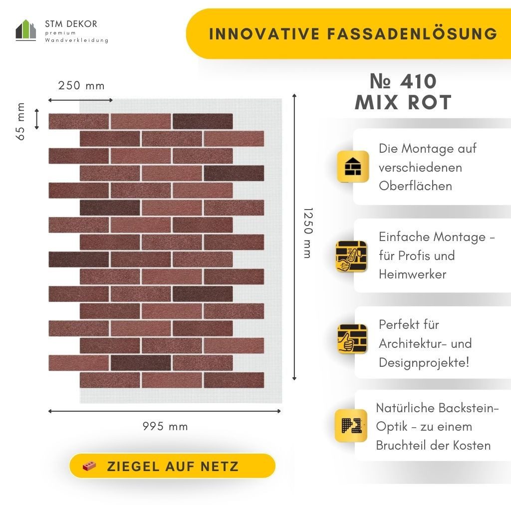 STM Company Wandpaneel AMK Fassadenziegel-Optik Paneele, Wandpaneele für Innen & Außen, 9,4 qm, (Packung, 10-tlg., 9,4 m) Dekorative & witterungsbeständige Fassadenverkleidung, (9,4 m² Set)